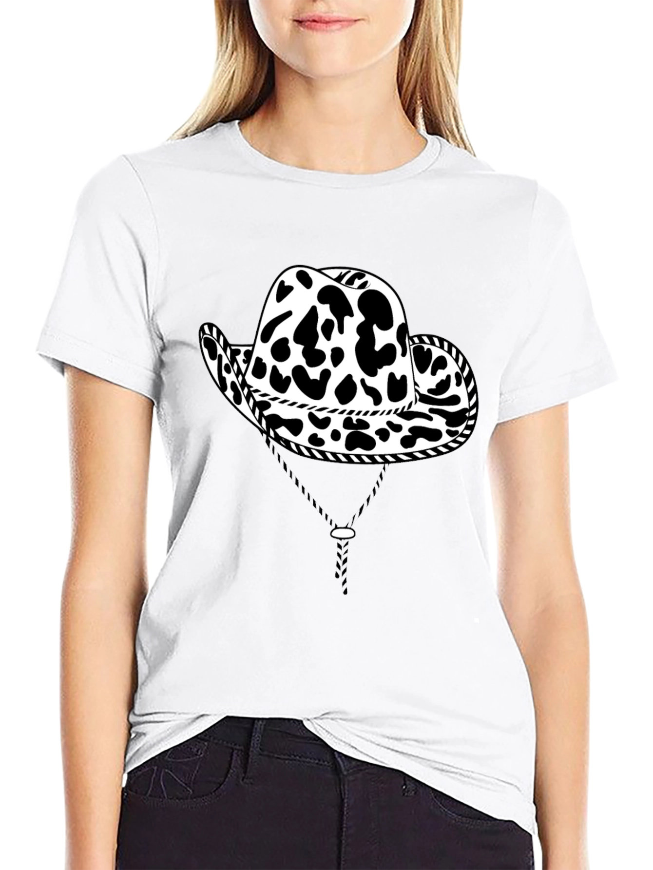 Cow Print Cowboy Hat Graphic T-Shirt
