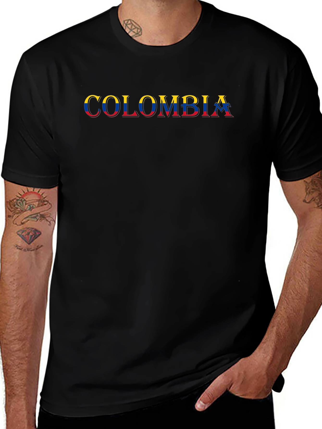 Colombia Flag T-Shirt - Black Cotton Tee