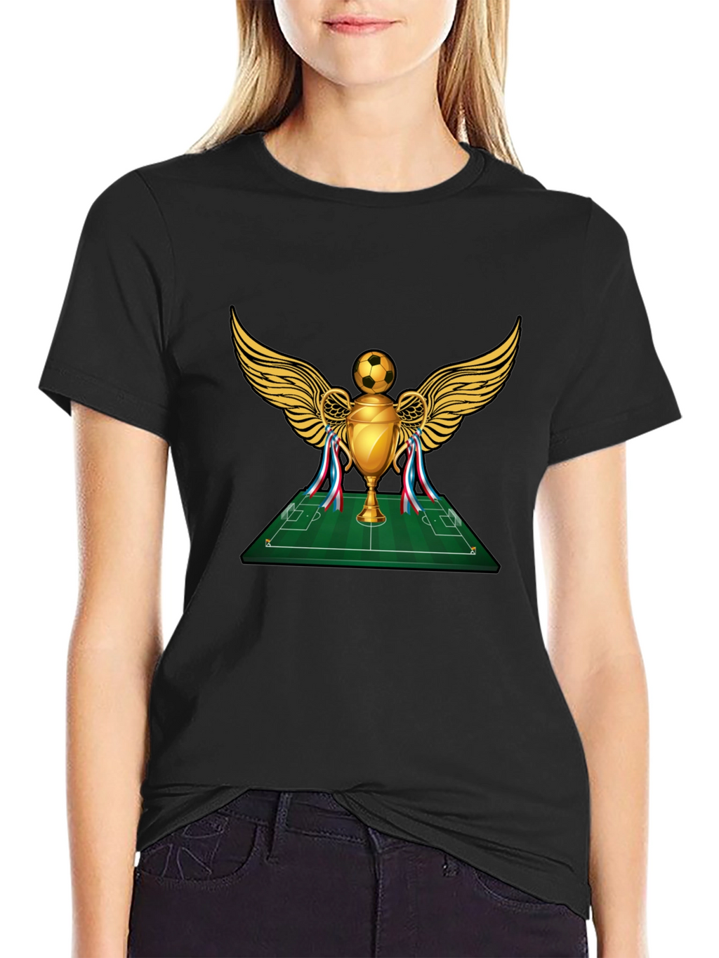 Soccer Trophy Graphic Tee - Black Cotton T-Shirt