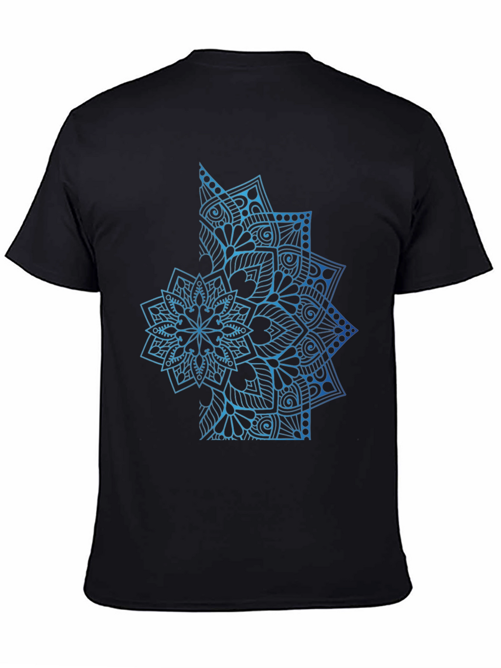 Blue Mandala Graphic Black T-Shirt