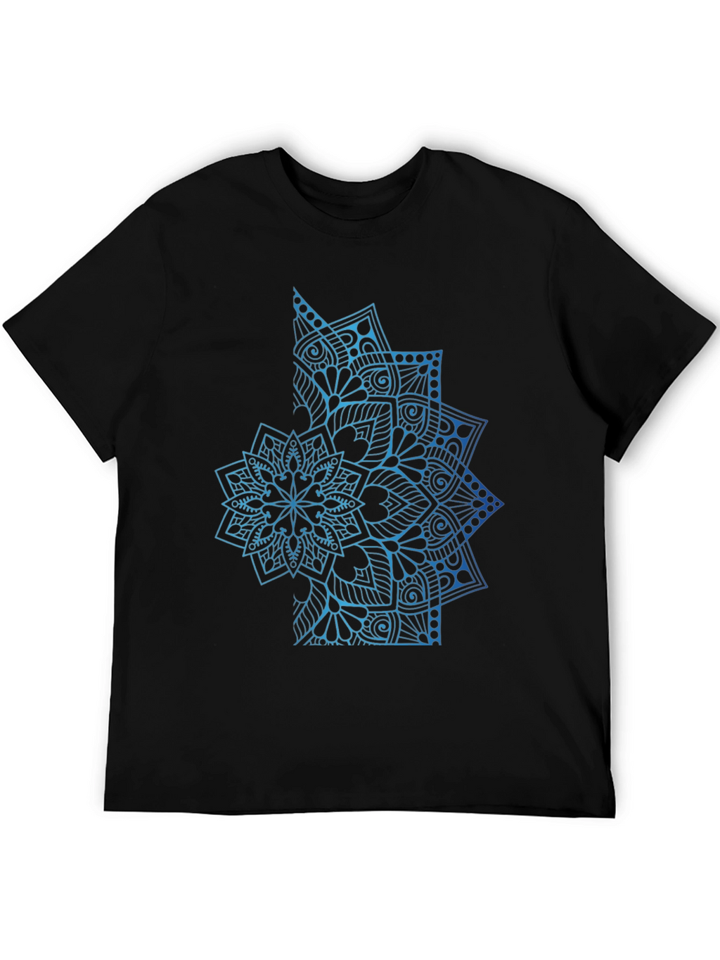 Blue Mandala Graphic Black T-Shirt