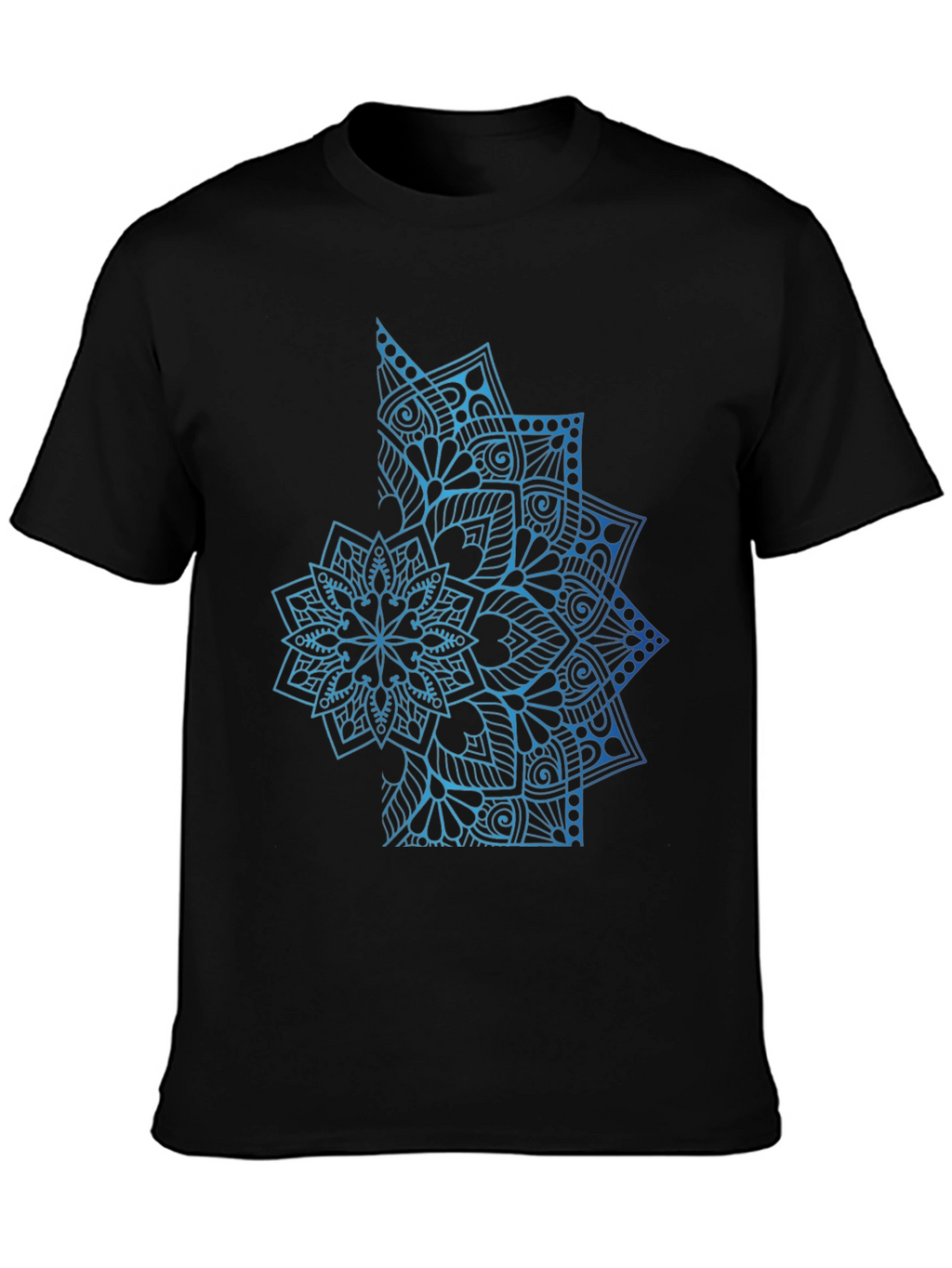 Blue Mandala Graphic Black T-Shirt