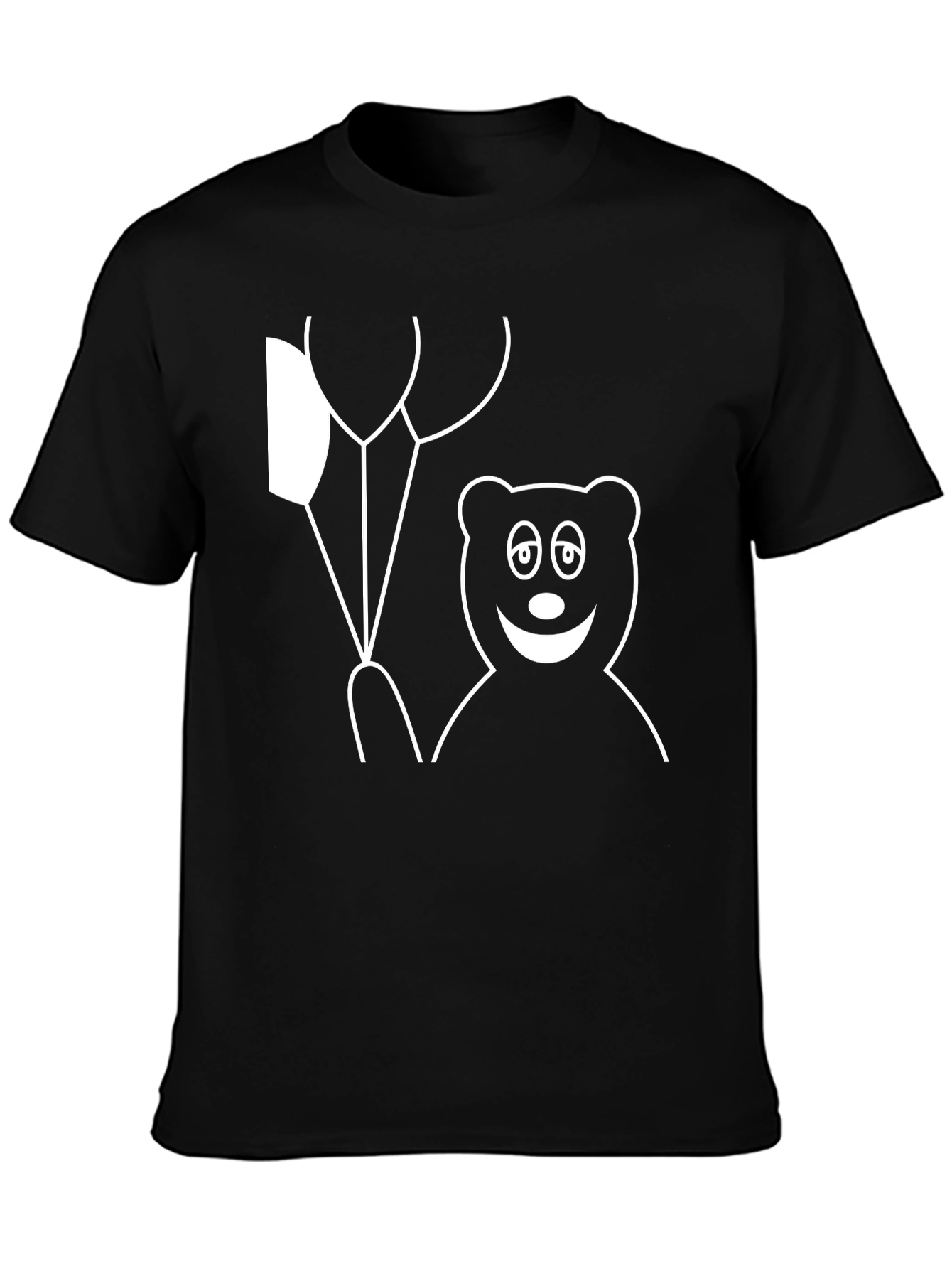 Bear & Balloons Graphic Tee - Casual Black T-Shirt