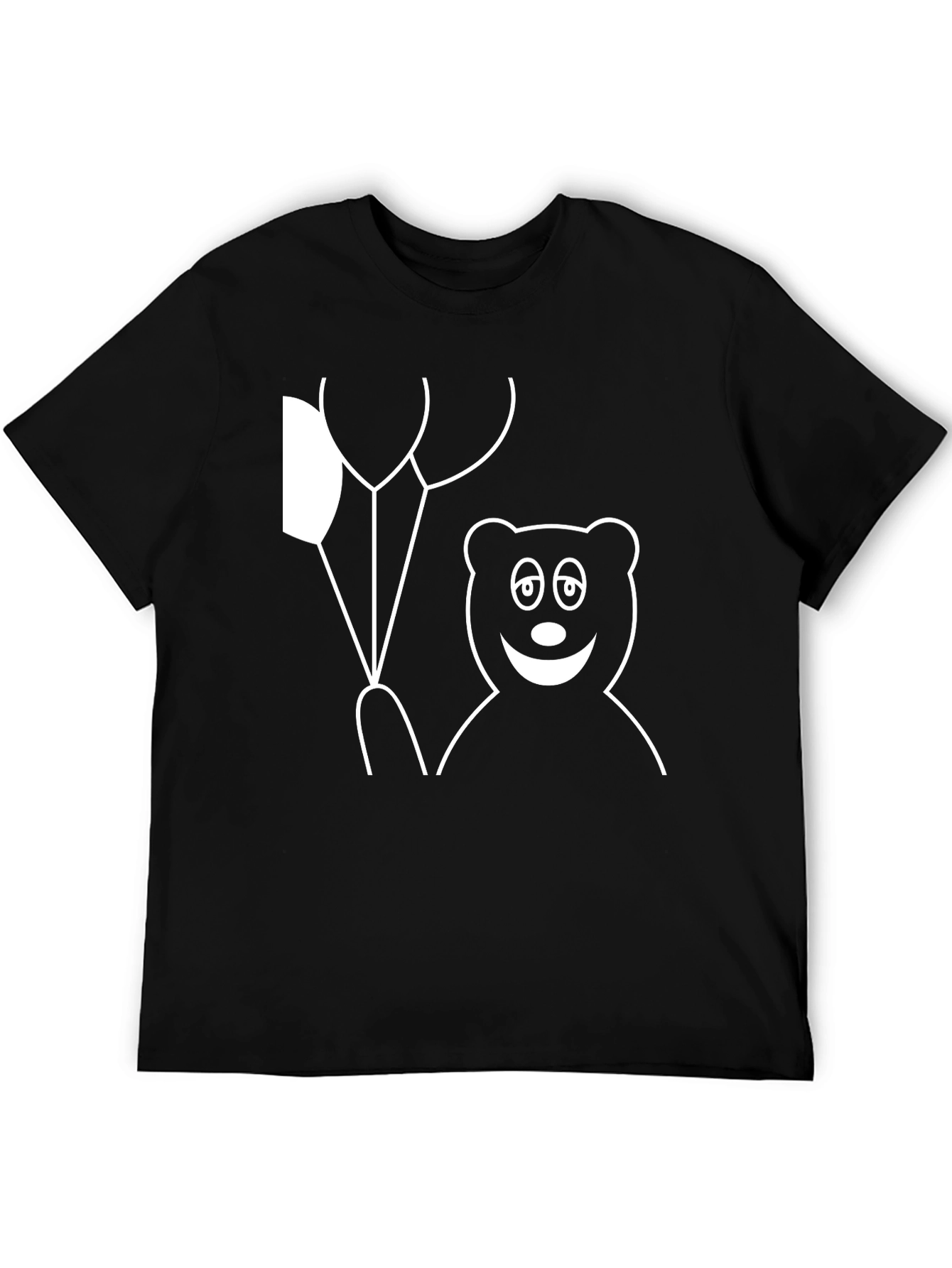 Bear & Balloons Graphic Tee - Casual Black T-Shirt