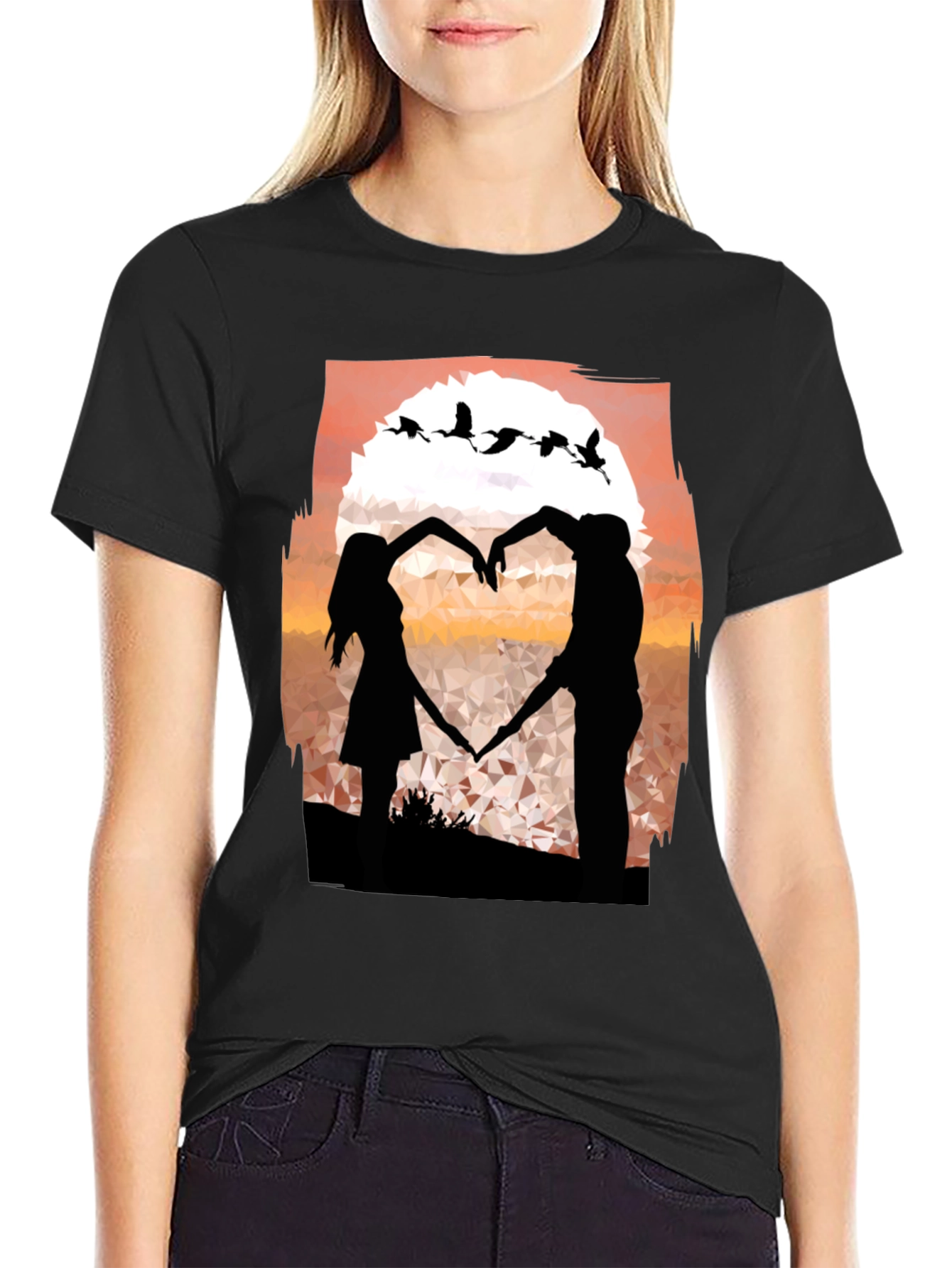 Romantic Sunset Couple Heart T-Shirt
