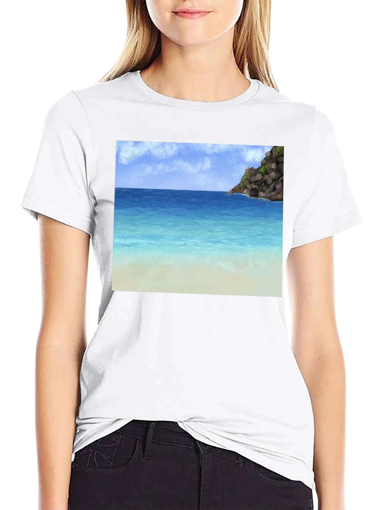 Beach Scene Graphic Tee - Tropical Island Vibes