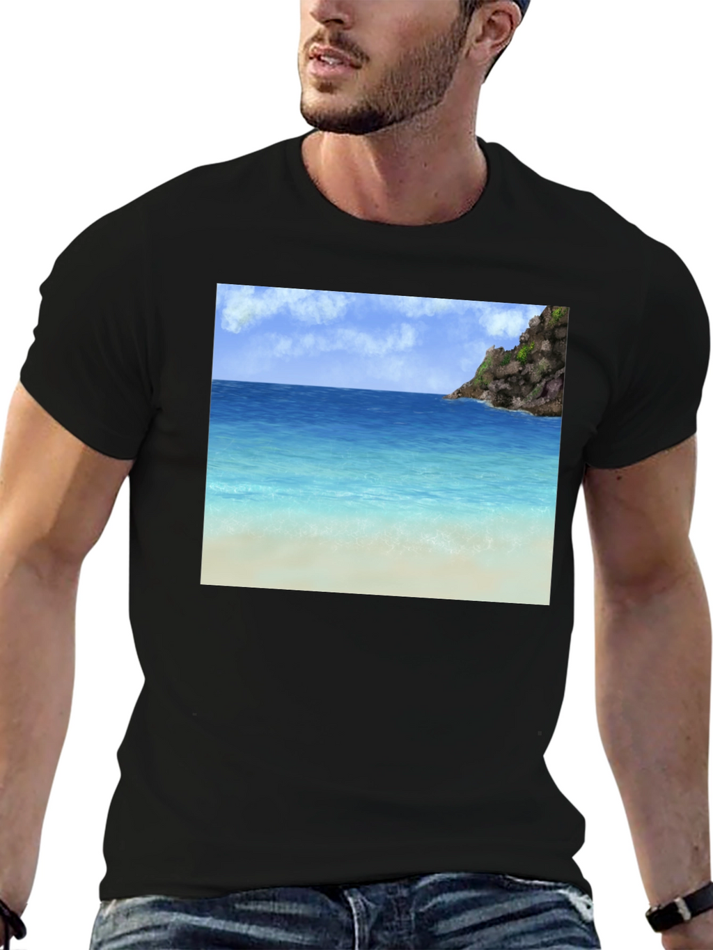 Beach Scene Graphic Tee - Tropical Island Vibes
