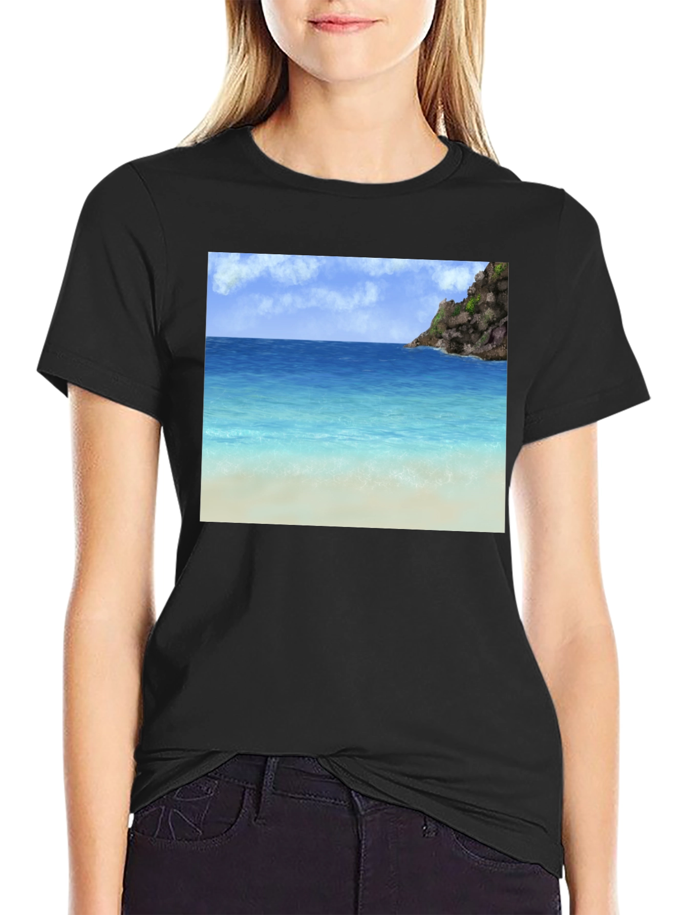 Beach Scene Graphic Tee - Tropical Island Vibes