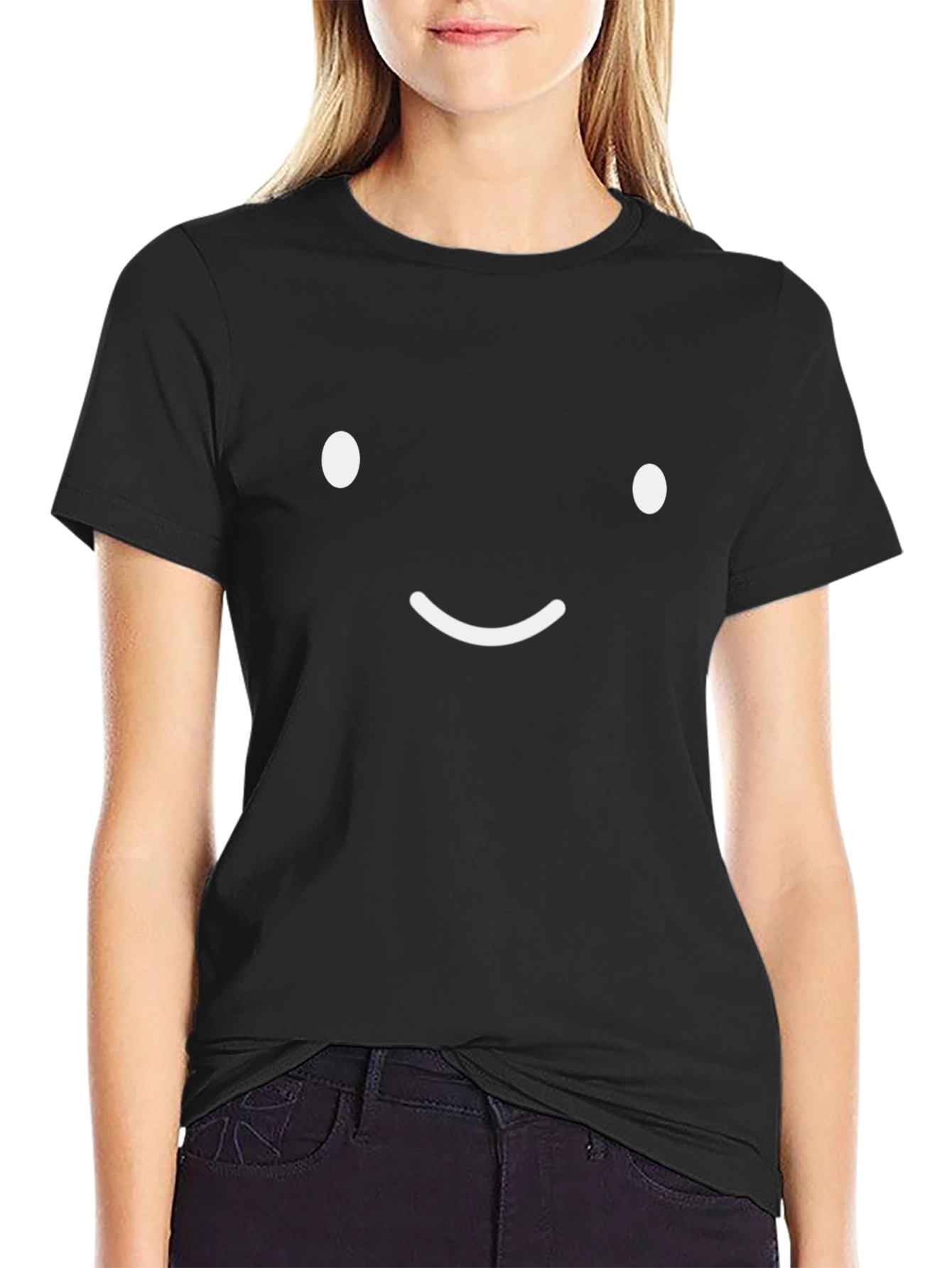 Minimalist Happy Face Black T-Shirt