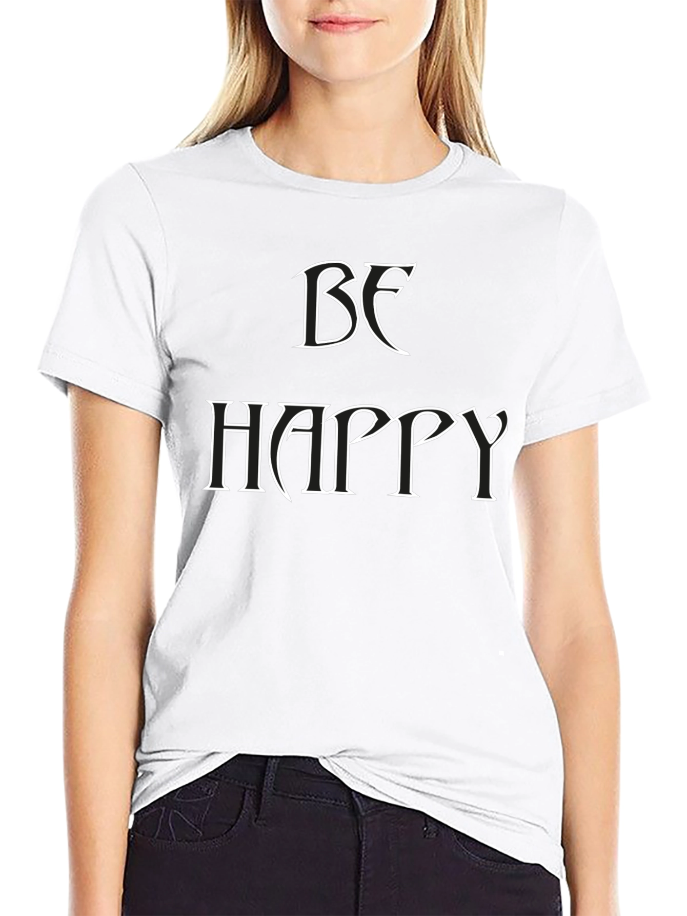 Be Happy Graphic Tee - Black Short Sleeve Casual Shirt