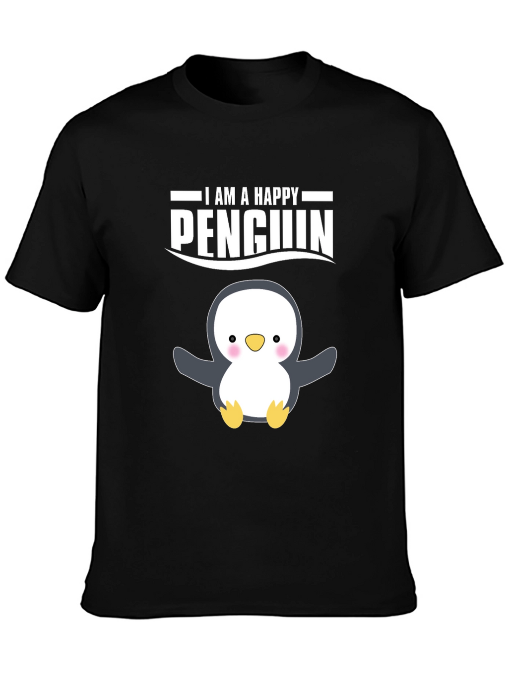 Happy Penguin Graphic Tee - Black Cotton T-Shirt