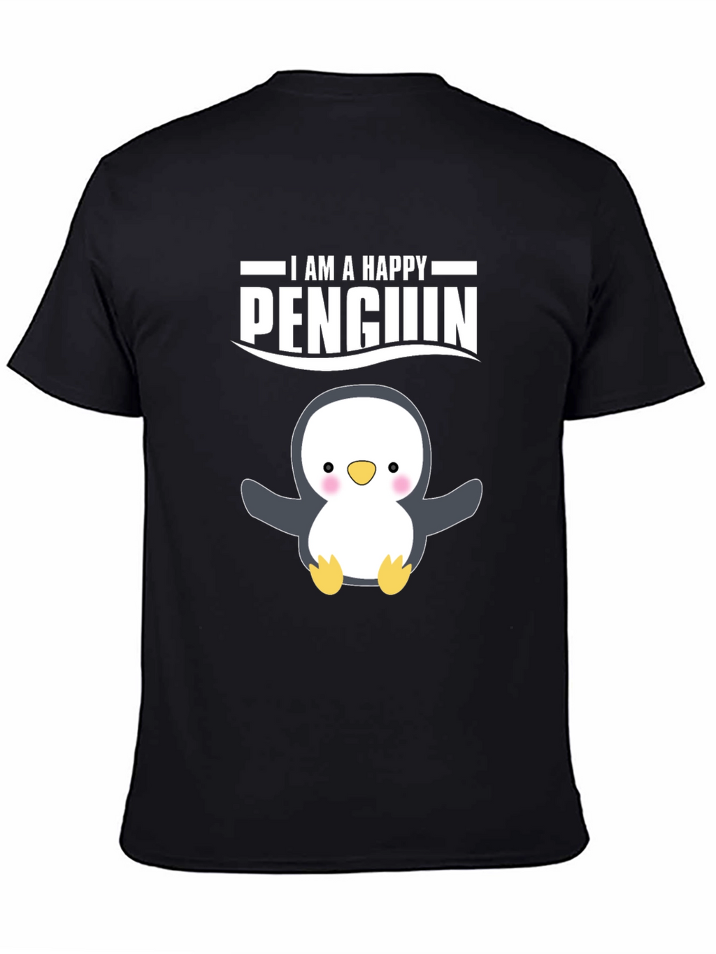 Happy Penguin Graphic Tee - Black Cotton T-Shirt