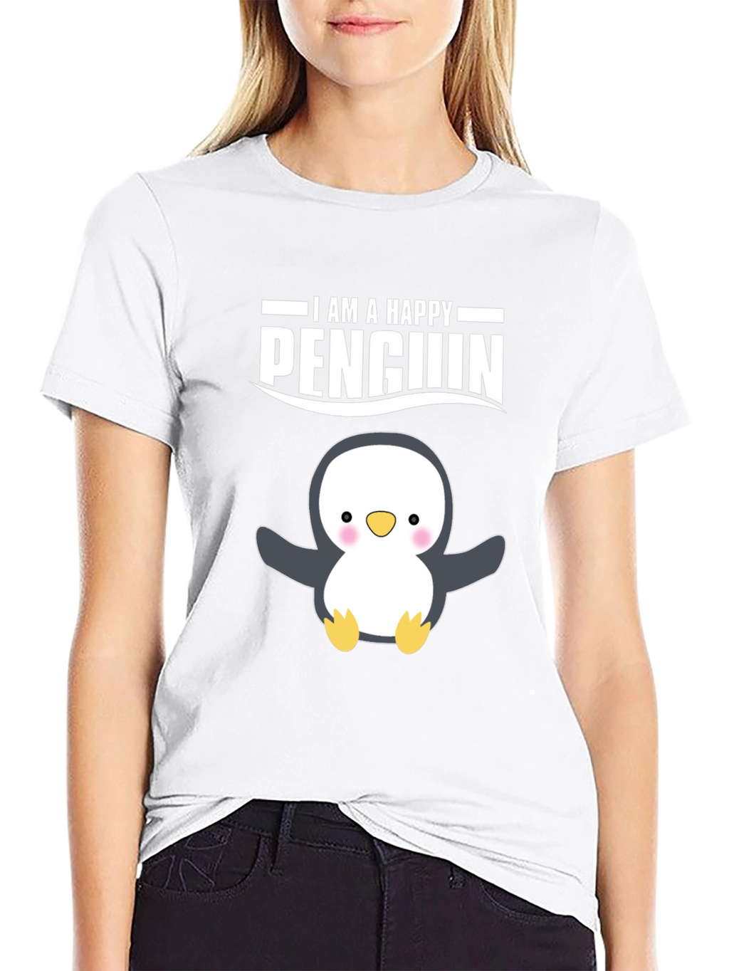 Happy Penguin Graphic Tee - Black Cotton T-Shirt
