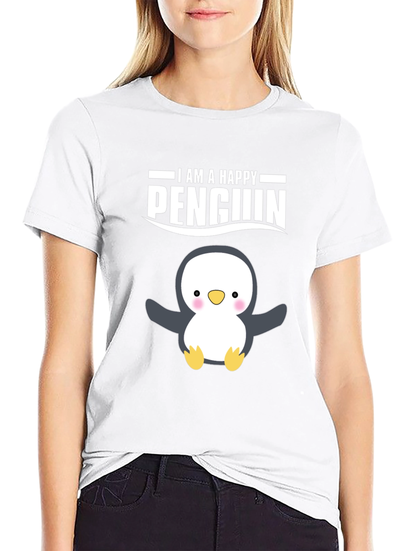 Happy Penguin Graphic Tee - Black Cotton T-Shirt