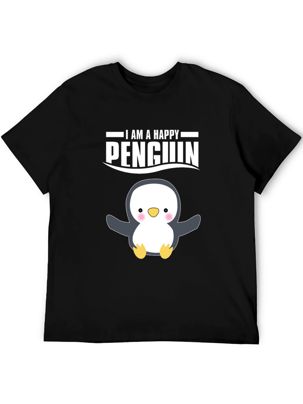 Happy Penguin Graphic Tee - Black Cotton T-Shirt