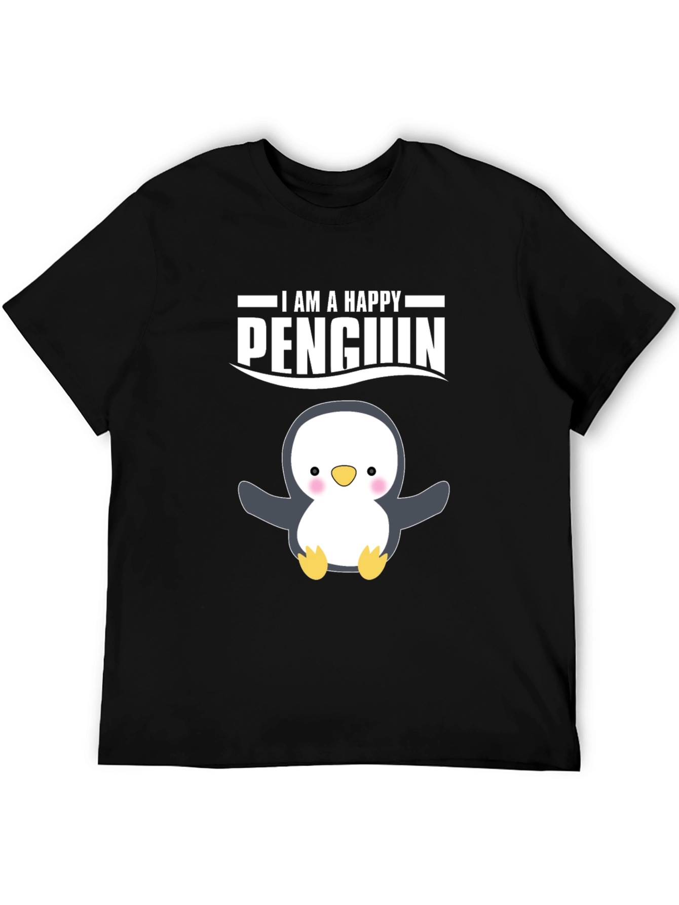 Happy Penguin Graphic Tee - Black Cotton T-Shirt