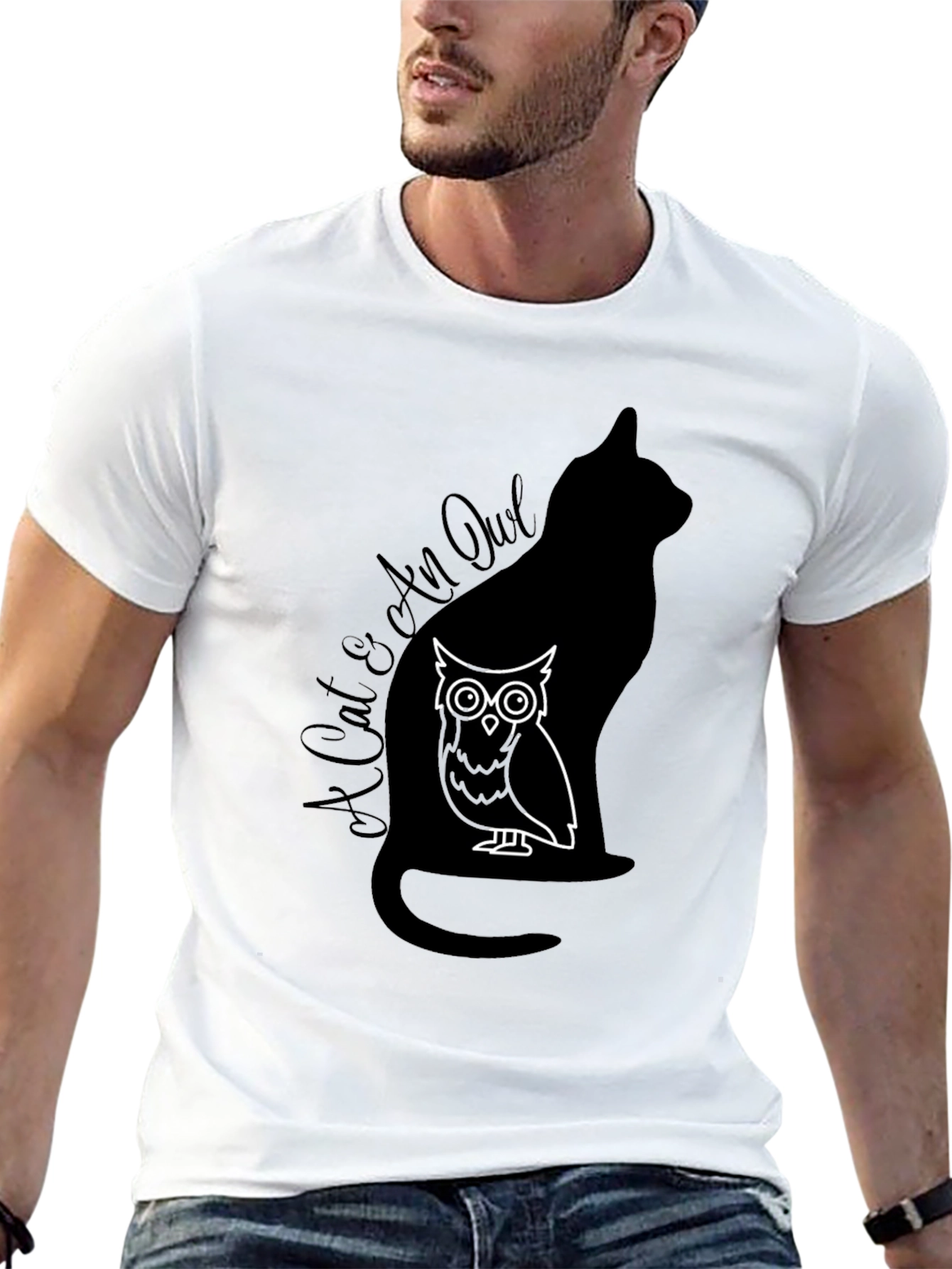 Cat & Owl Graphic T-Shirt - Unique Design