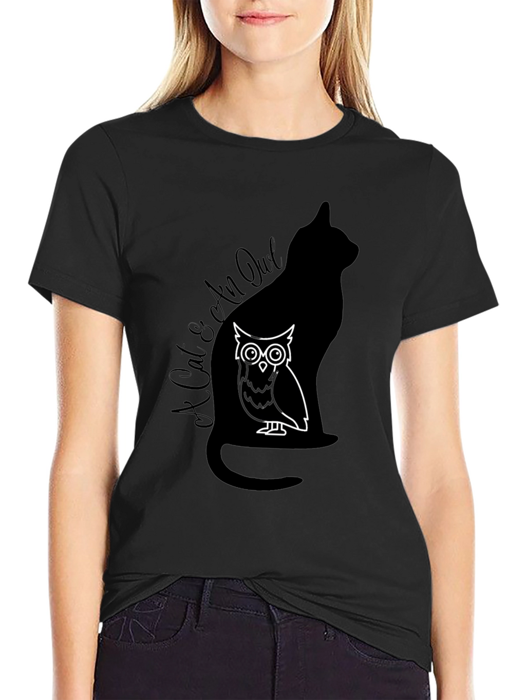 Cat & Owl Graphic T-Shirt - Unique Design