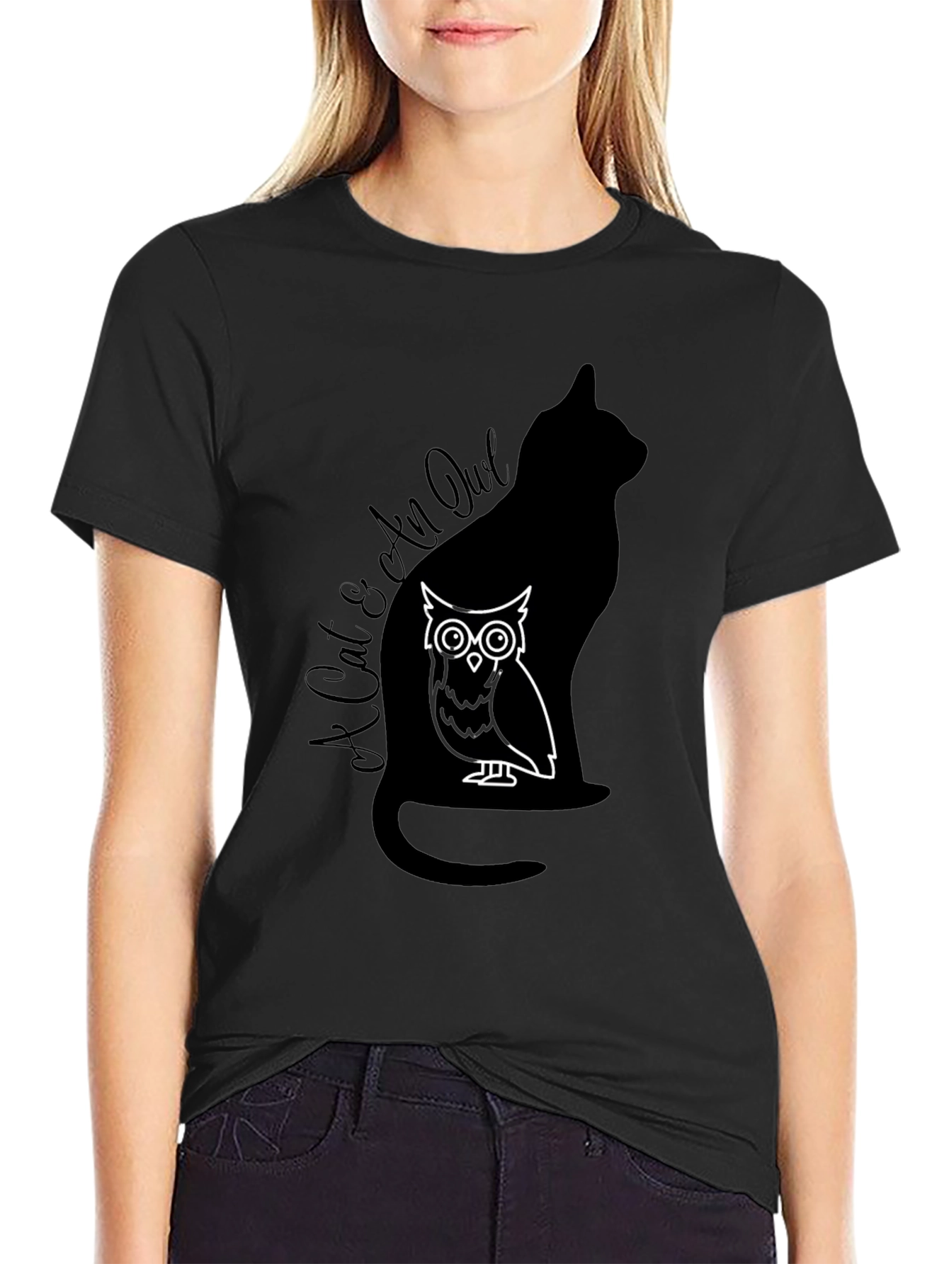 Cat & Owl Graphic T-Shirt - Unique Design