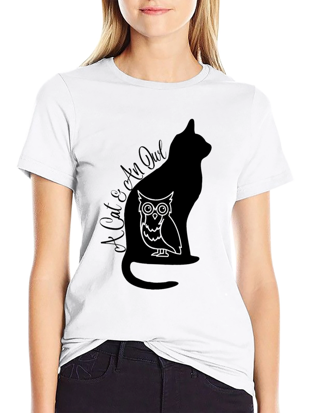 Cat & Owl Graphic T-Shirt - Unique Design