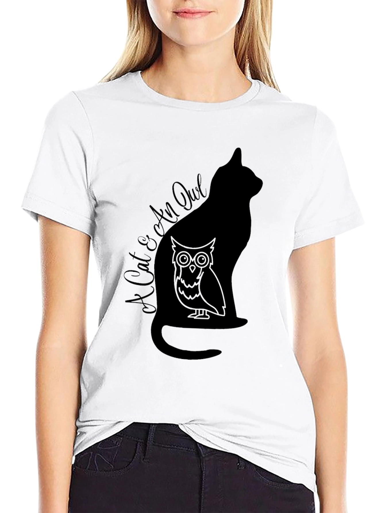 Cat & Owl Graphic T-Shirt - Unique Design
