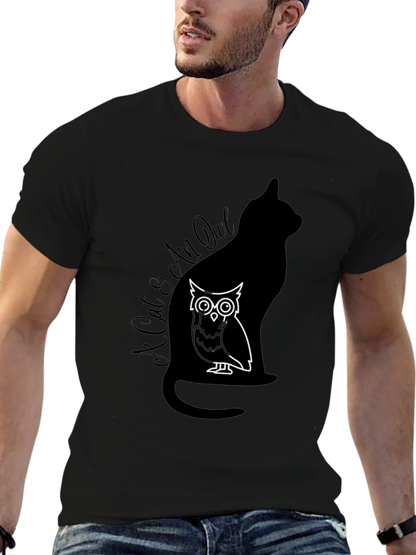 Cat & Owl Graphic T-Shirt - Unique Design