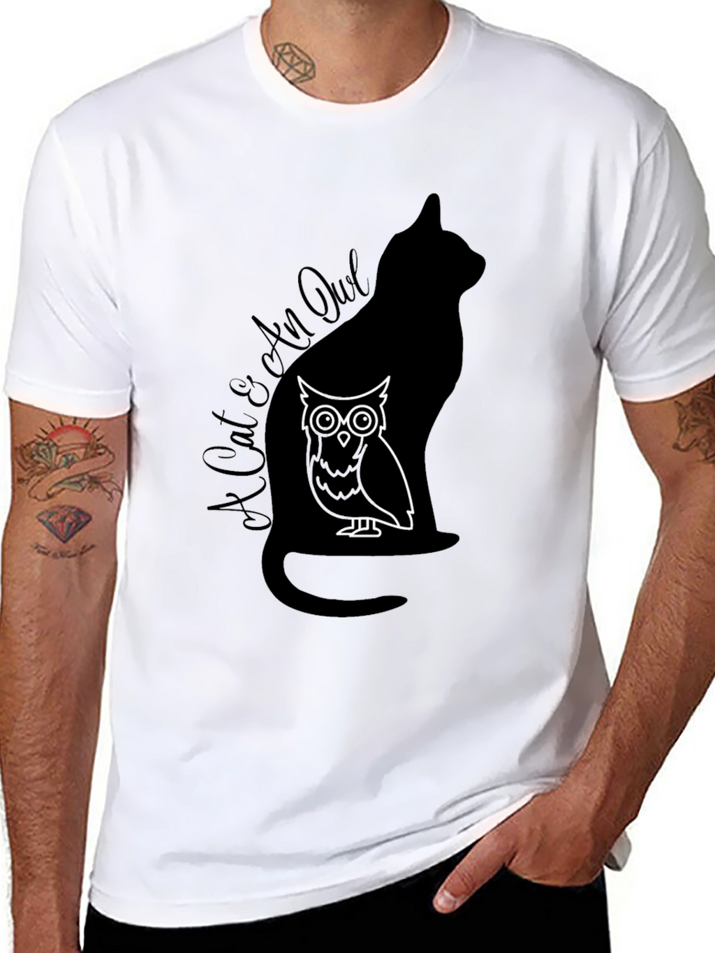 Cat & Owl Graphic T-Shirt - Unique Design