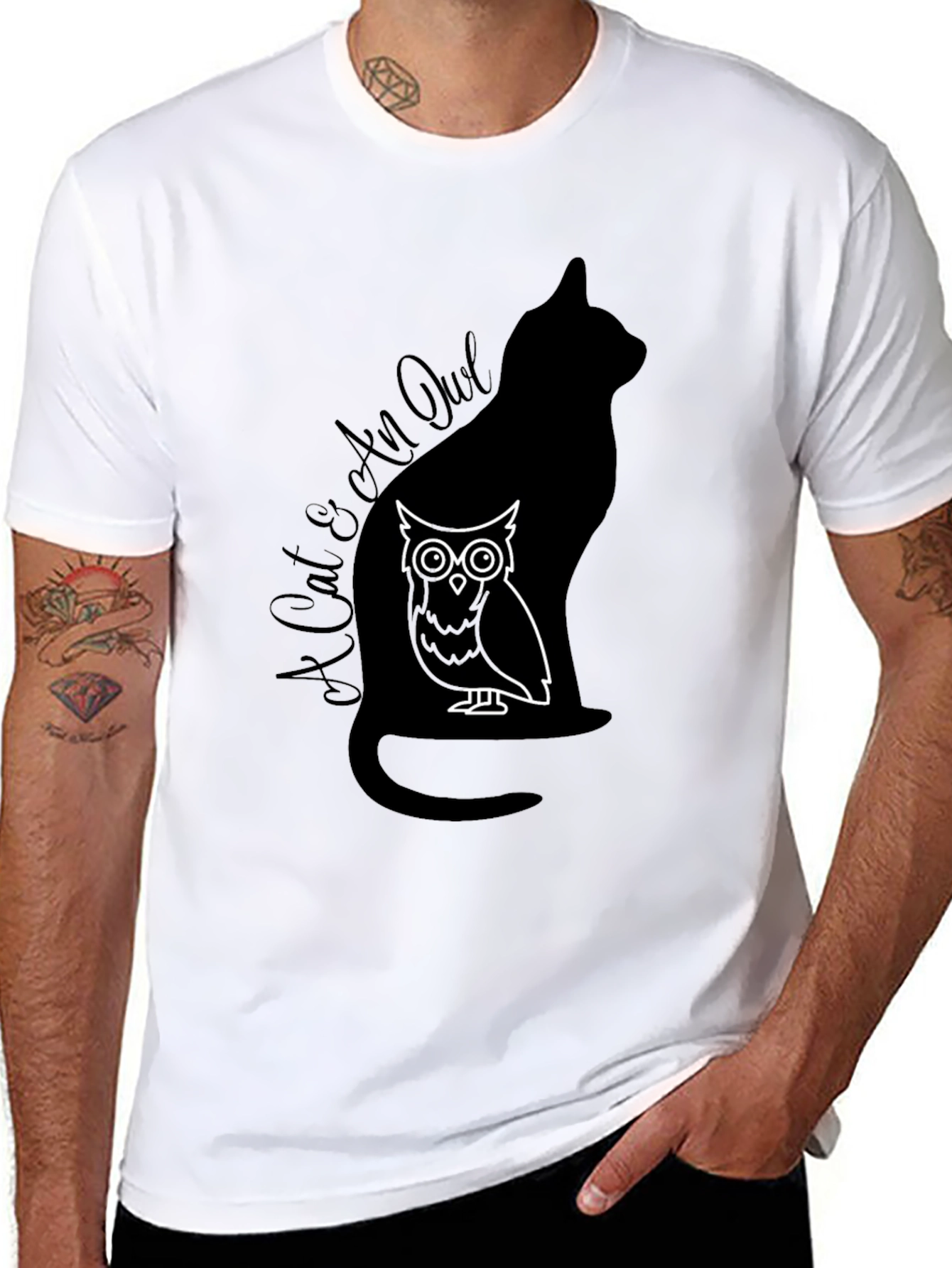 Cat & Owl Graphic T-Shirt - Unique Design