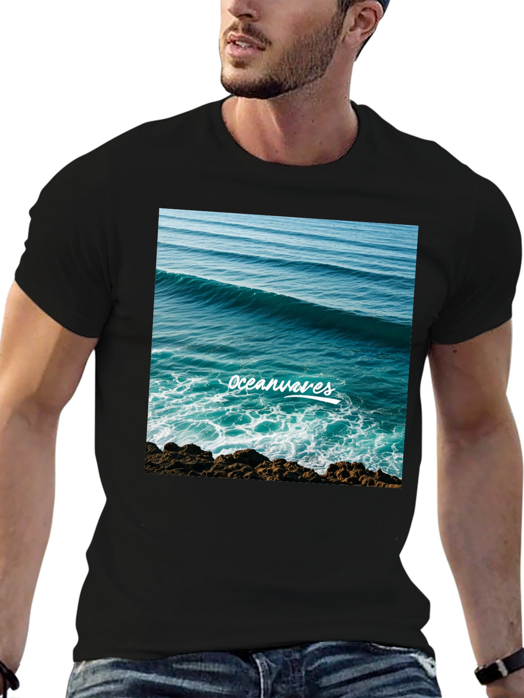 Ocean Waves Graphic T-Shirt - Black