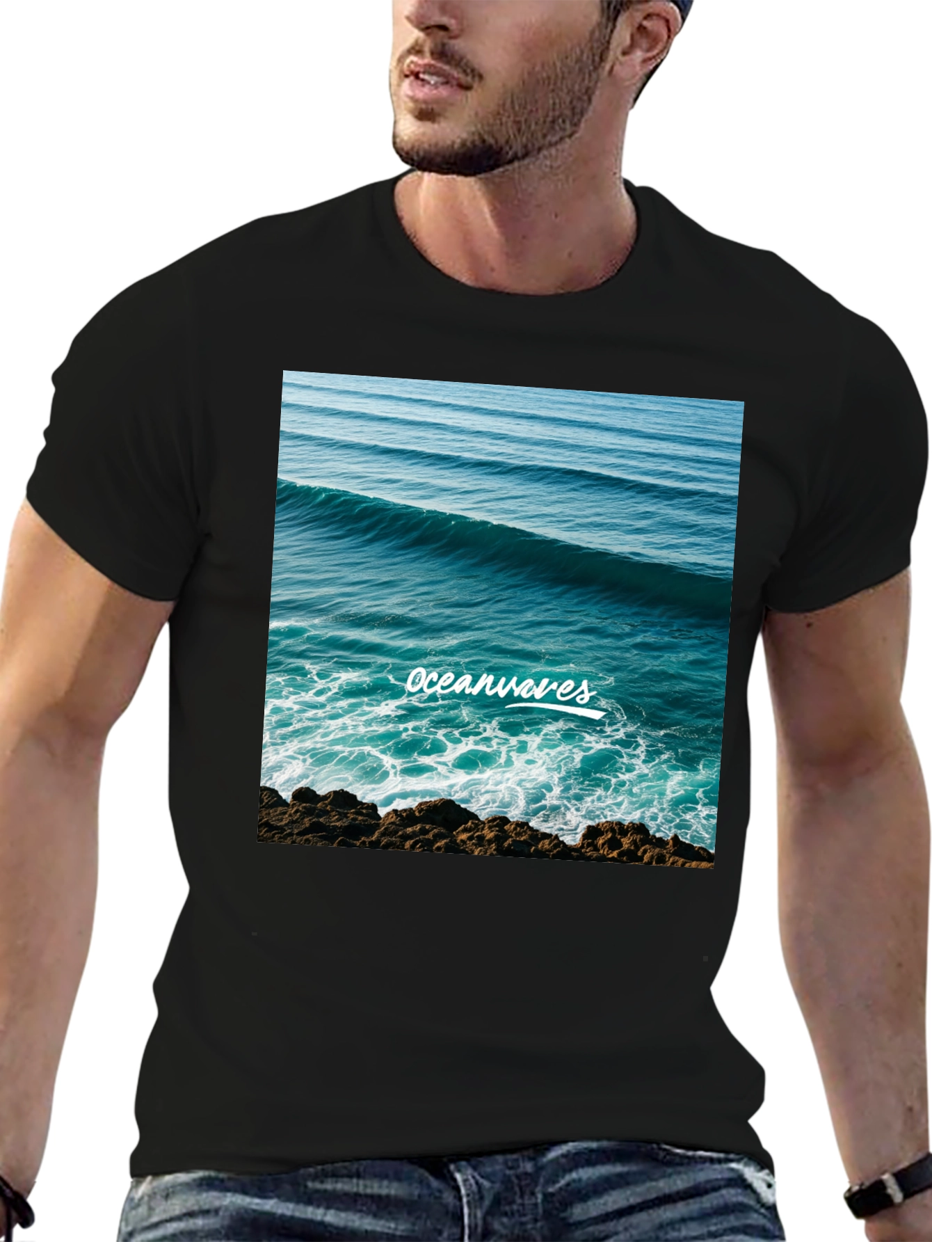 Ocean Waves Graphic T-Shirt - Black