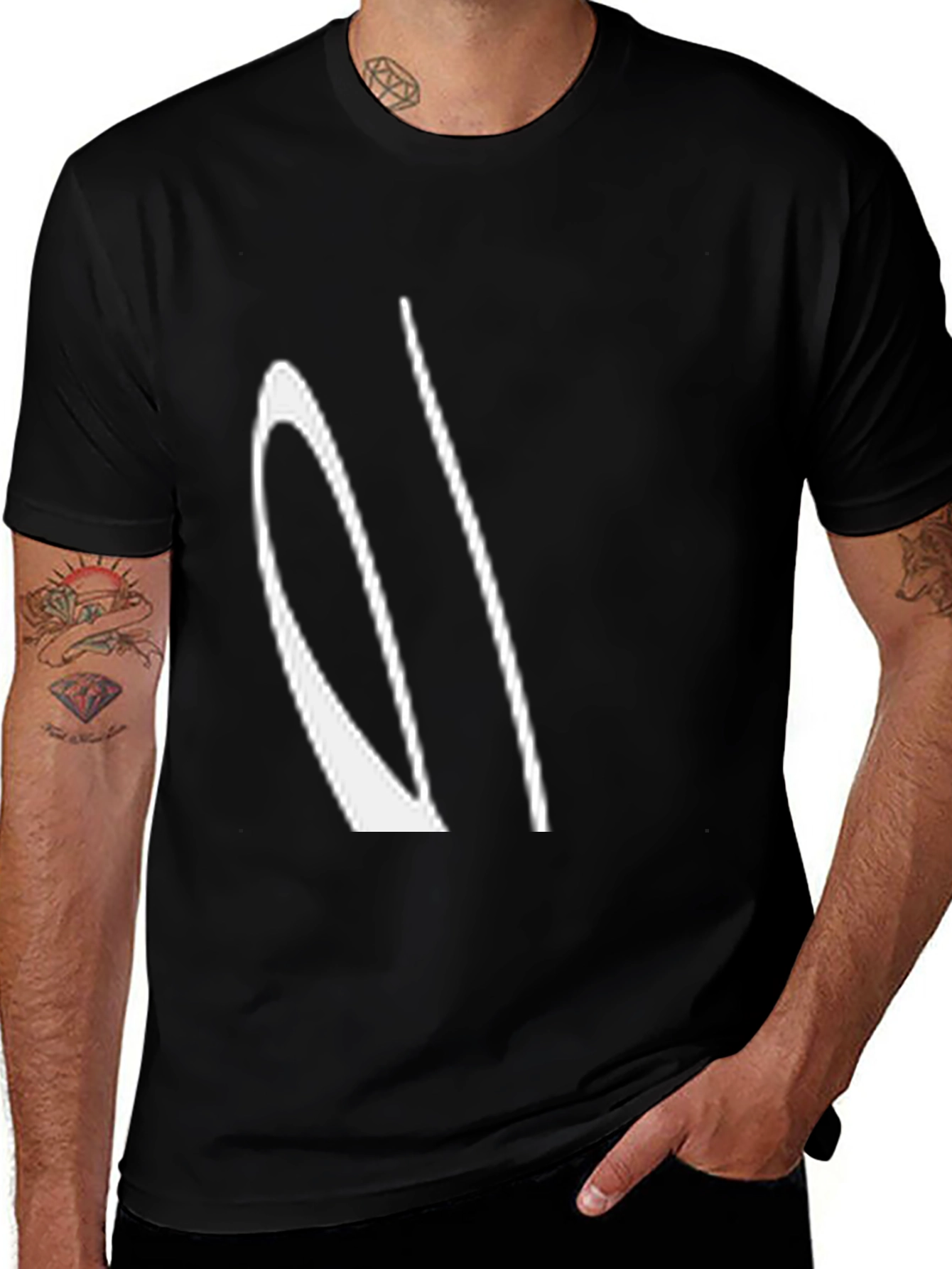 Abstract White Design Black T-Shirt