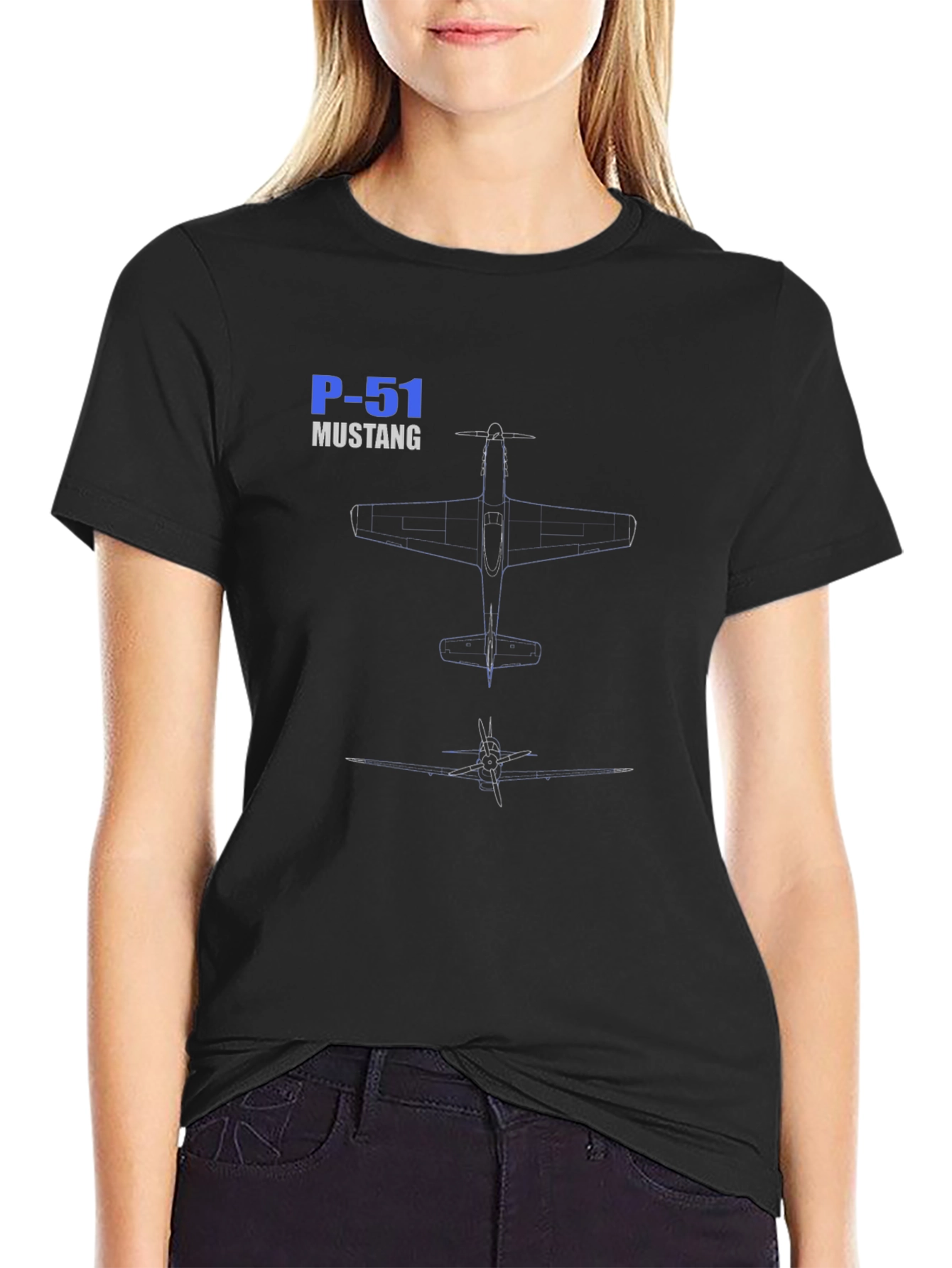 P-51 Mustang Blueprint T-Shirt - Aviation History
