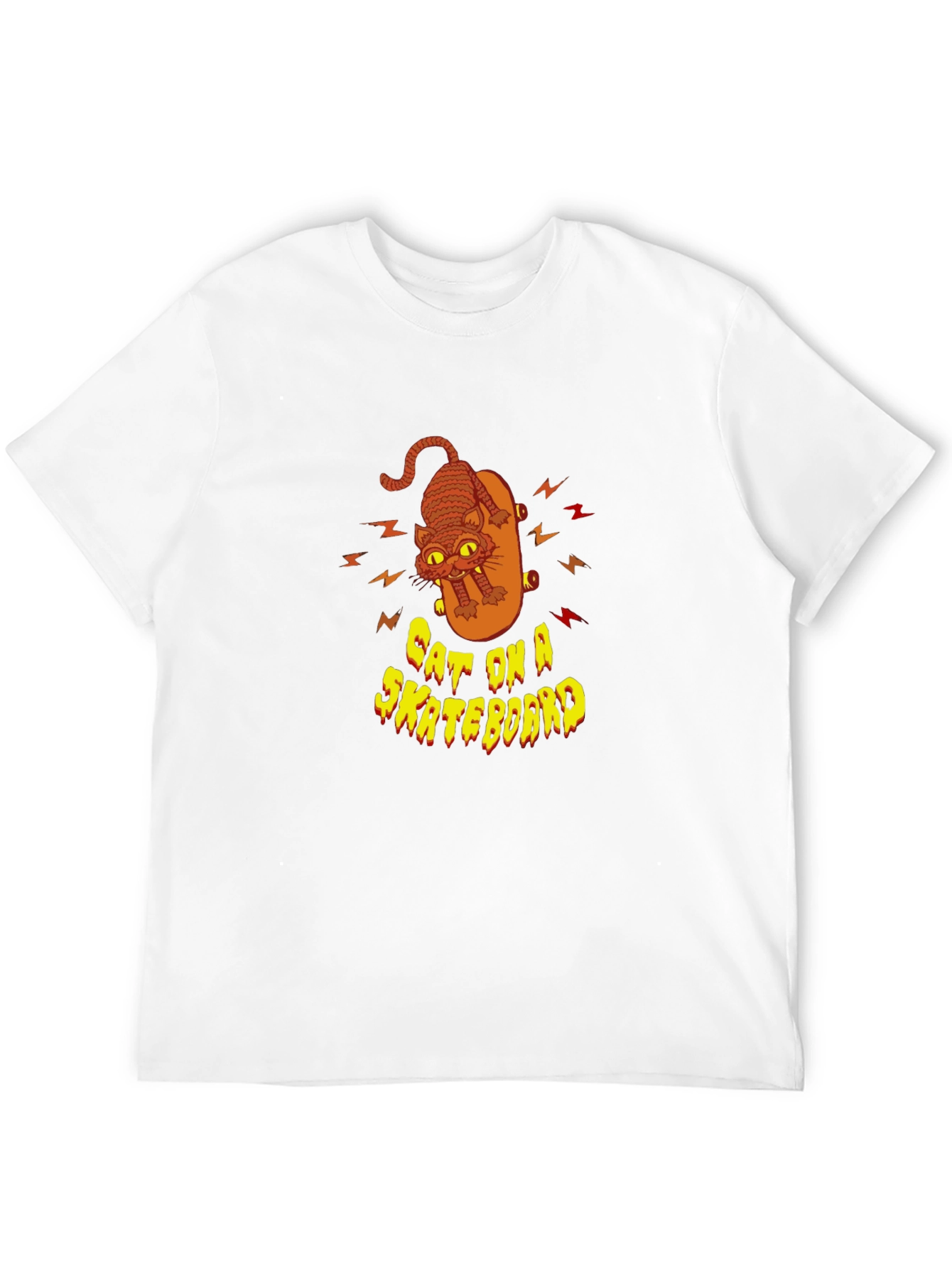 Cool Cat On Skateboard Graphic Black T-Shirt