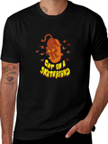 Cool Cat On Skateboard Graphic Black T-Shirt