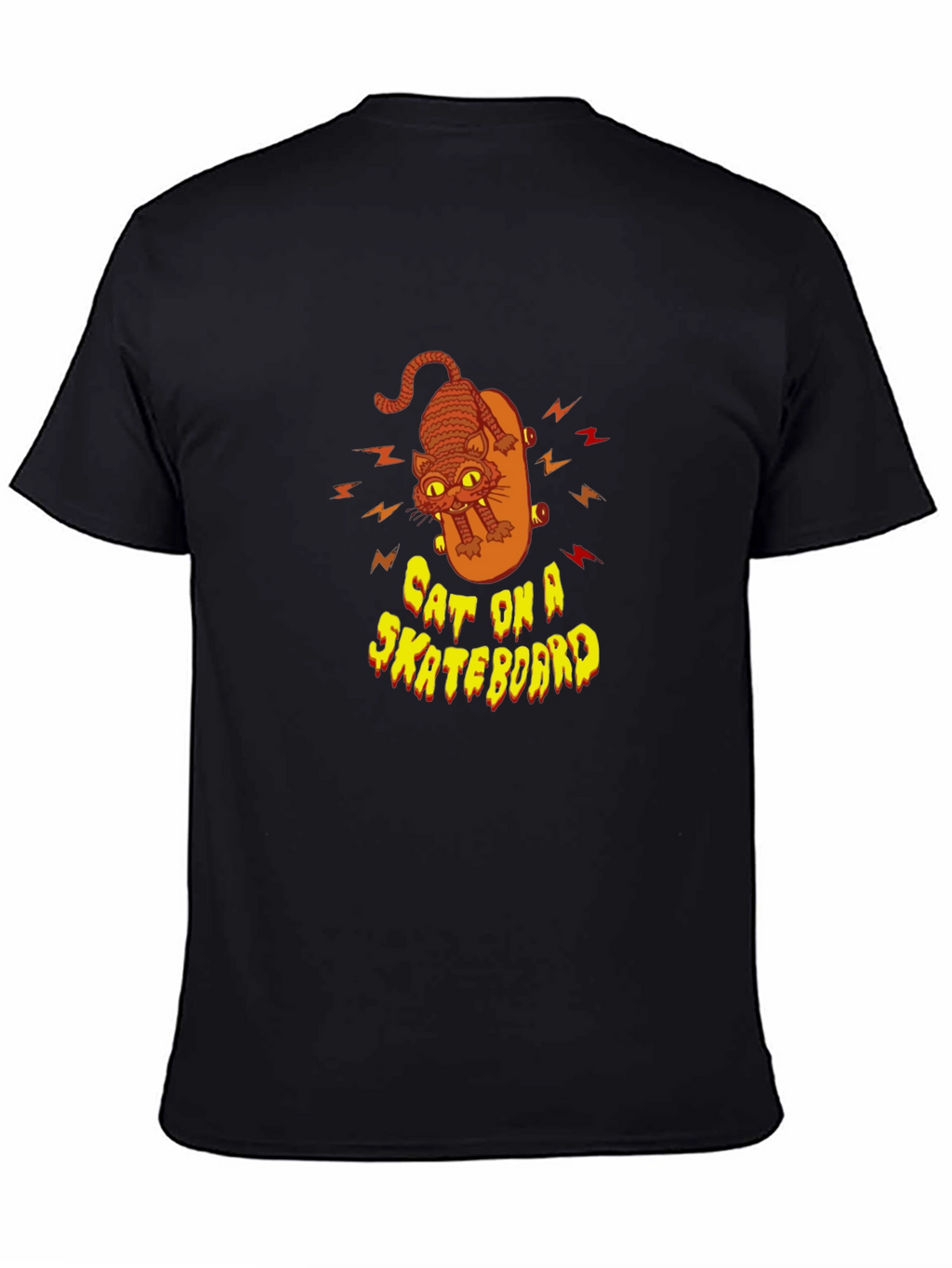 Cool Cat On Skateboard Graphic Black T-Shirt