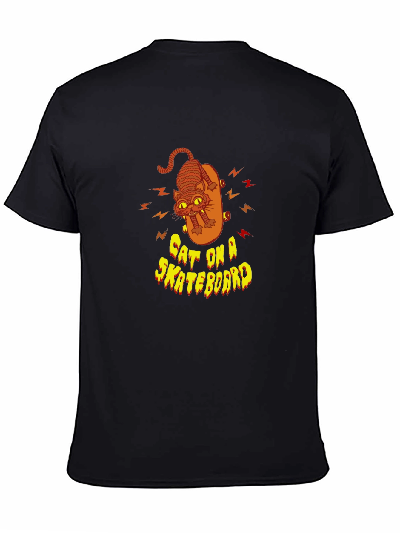 Cool Cat On Skateboard Graphic Black T-Shirt