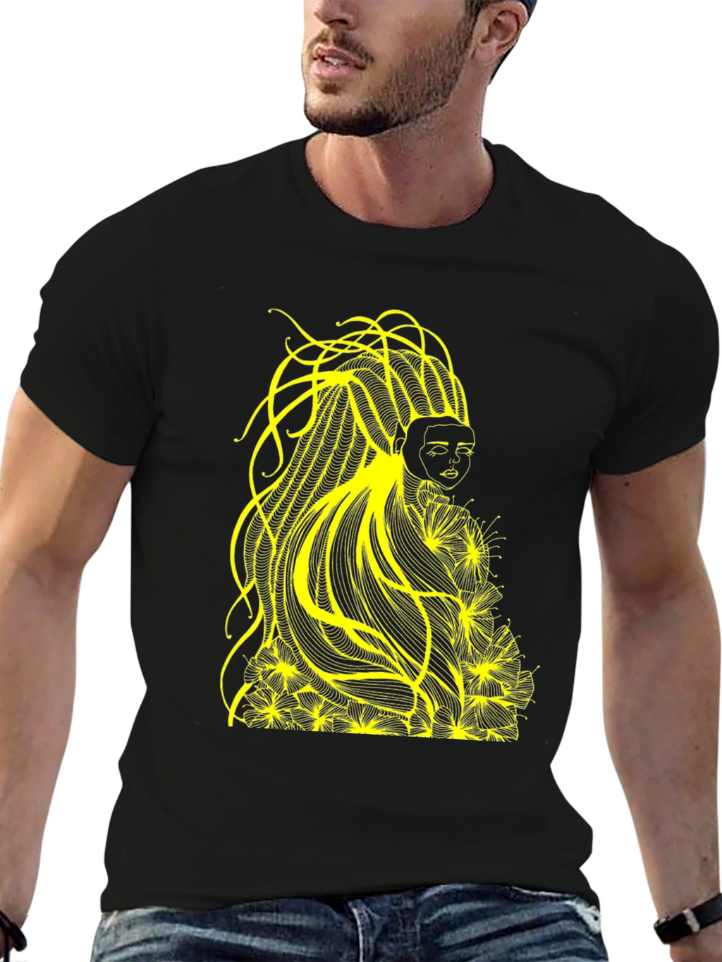 Abstract Yellow Graphic Tee - Black