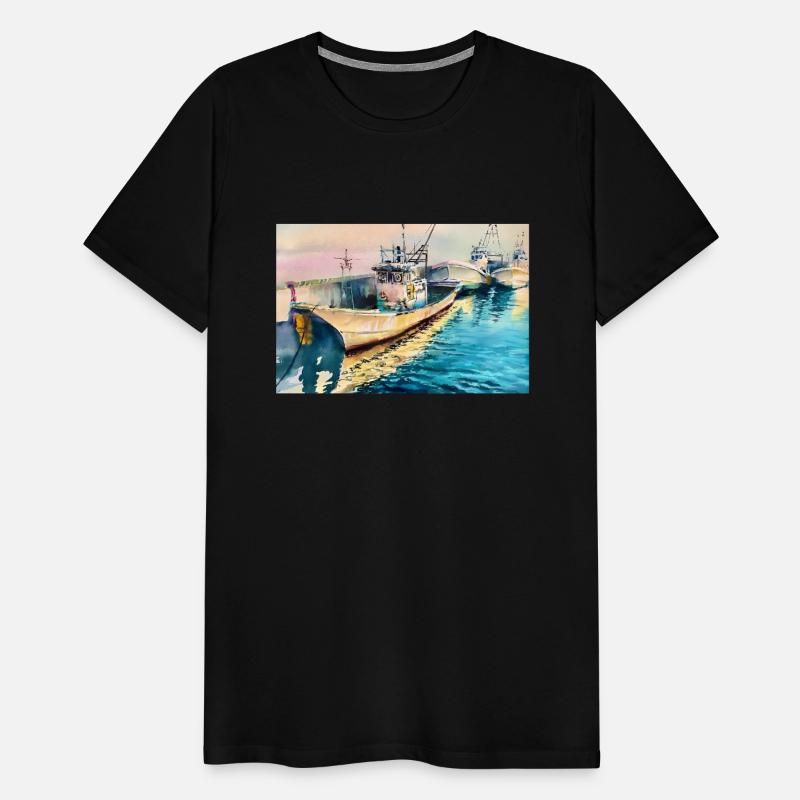 Fishing Boats In Line In Watercolors