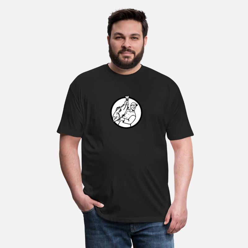 Fishmonger Holding and Selling Fish Circle Retro