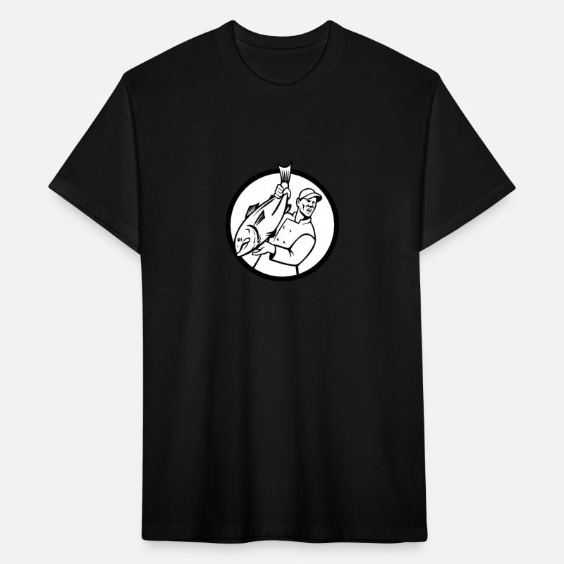 Fishmonger Holding and Selling Fish Circle Retro