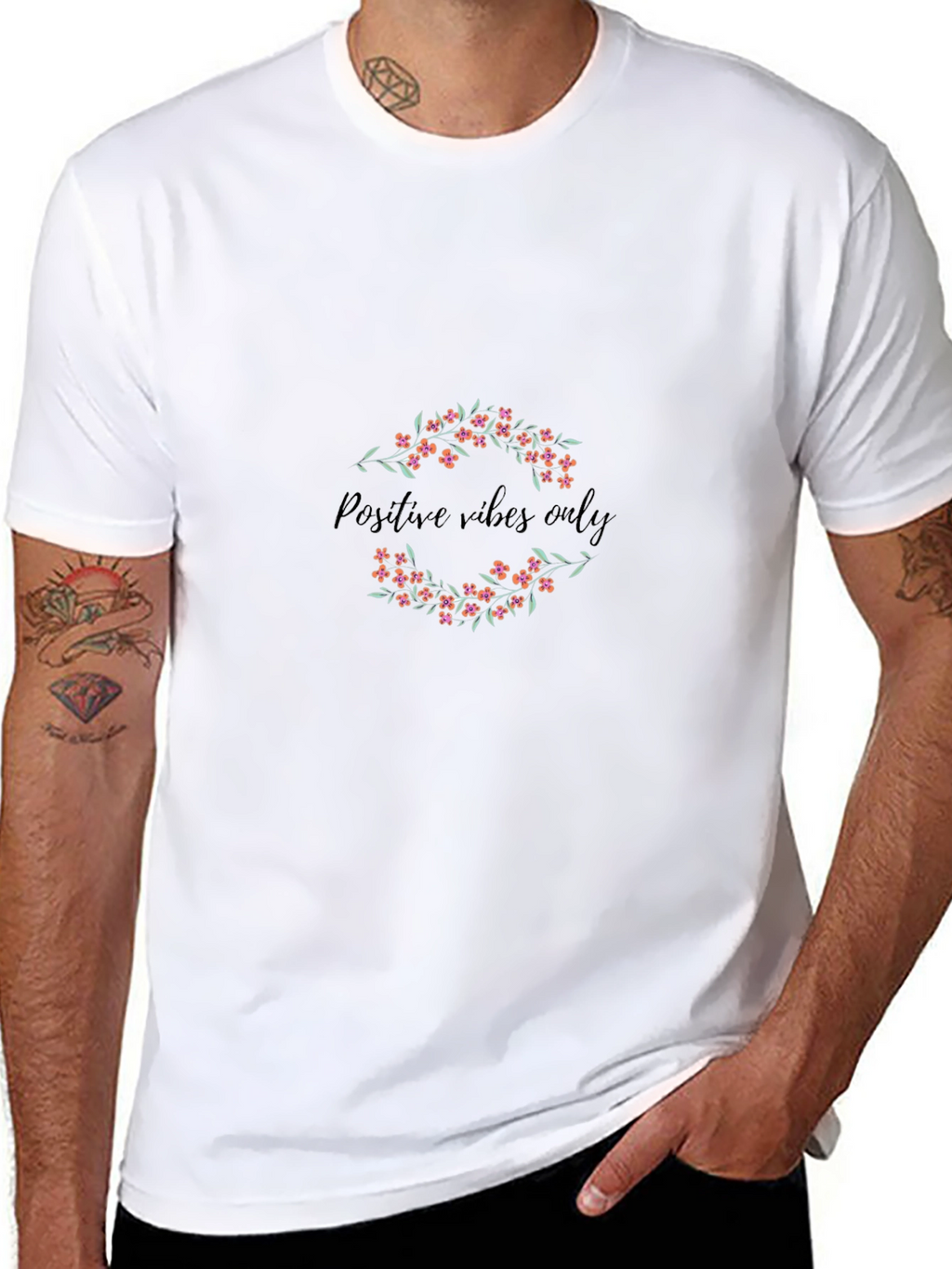 Positive Vibes Only Floral Black Tee