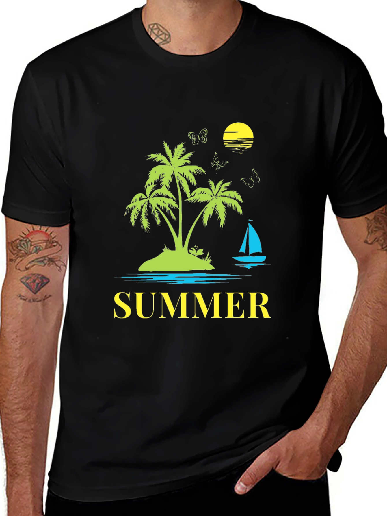 Summer Graphic Tee - Palm Tree Island Design
