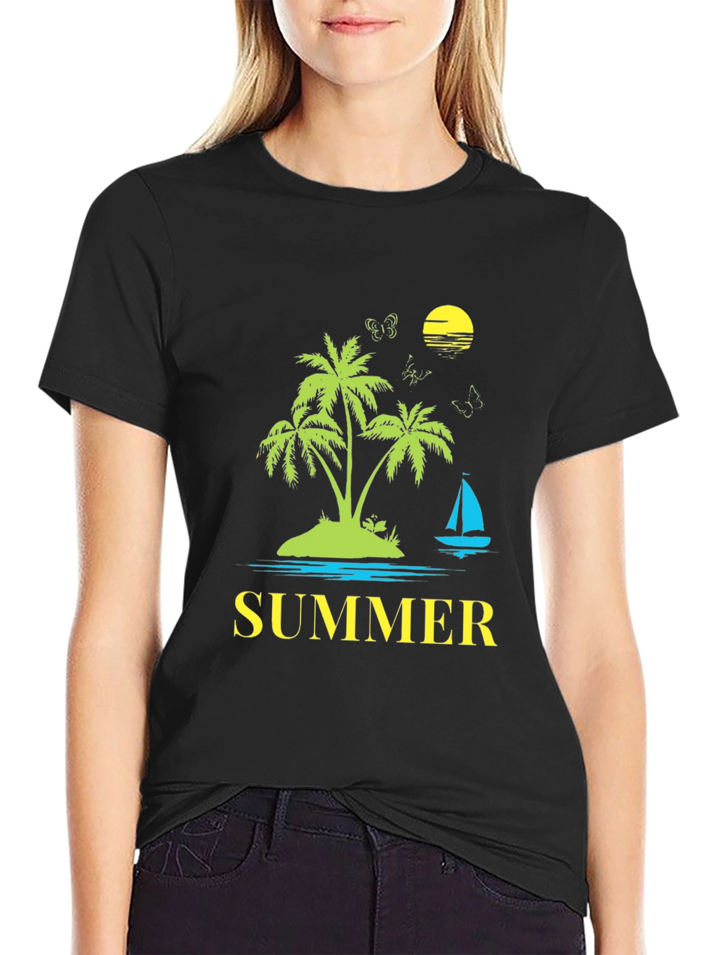 Summer Graphic Tee - Palm Tree Island Design