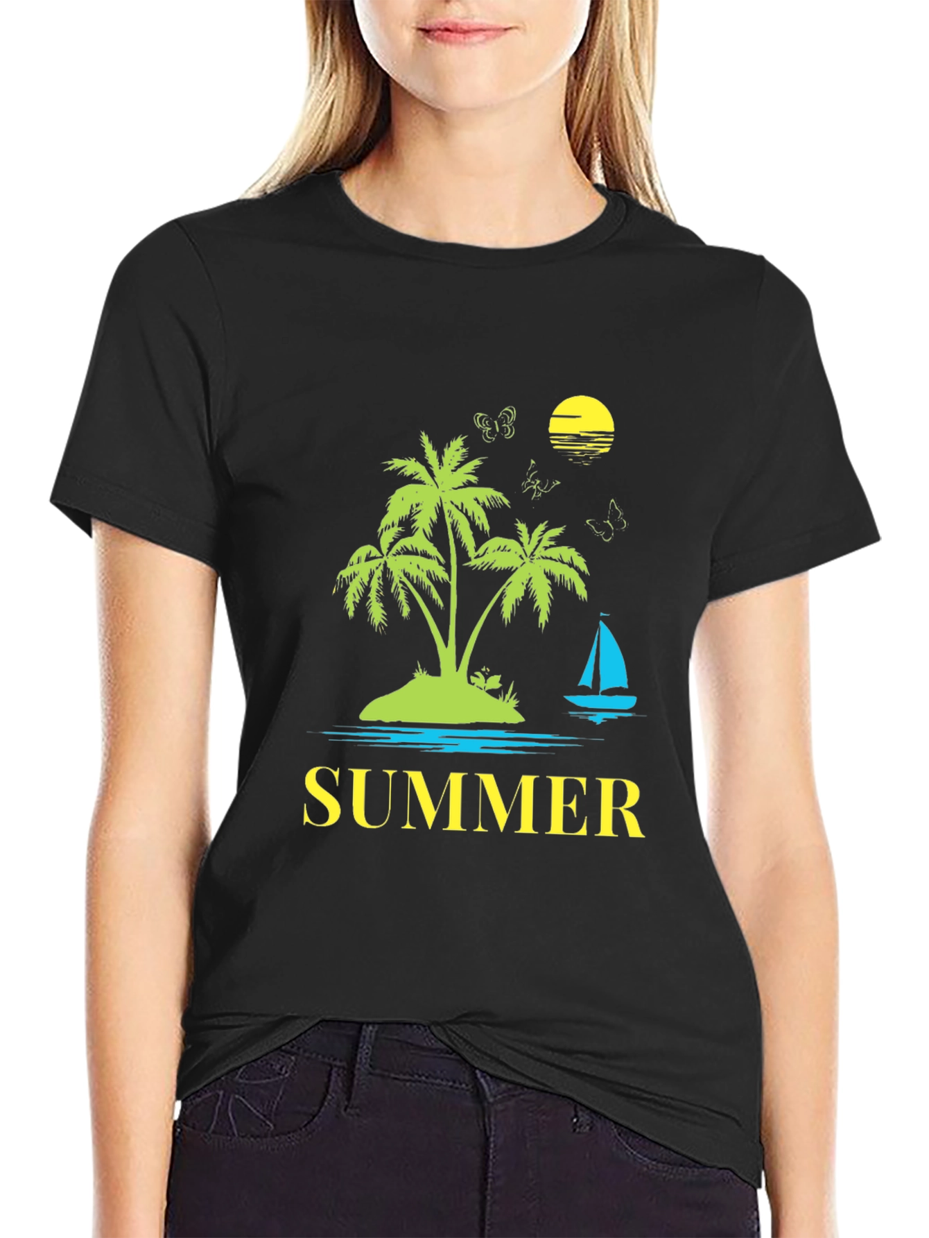 Summer Graphic Tee - Palm Tree Island Design