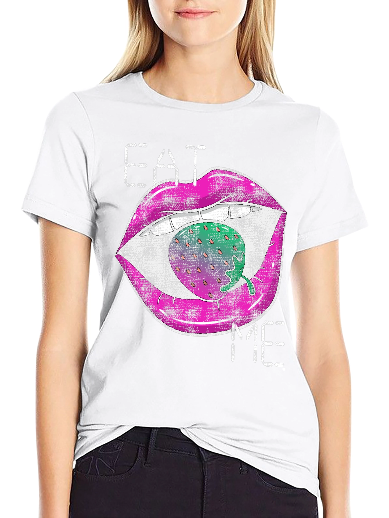 Eat Me Strawberry Lips Graphic Tee
