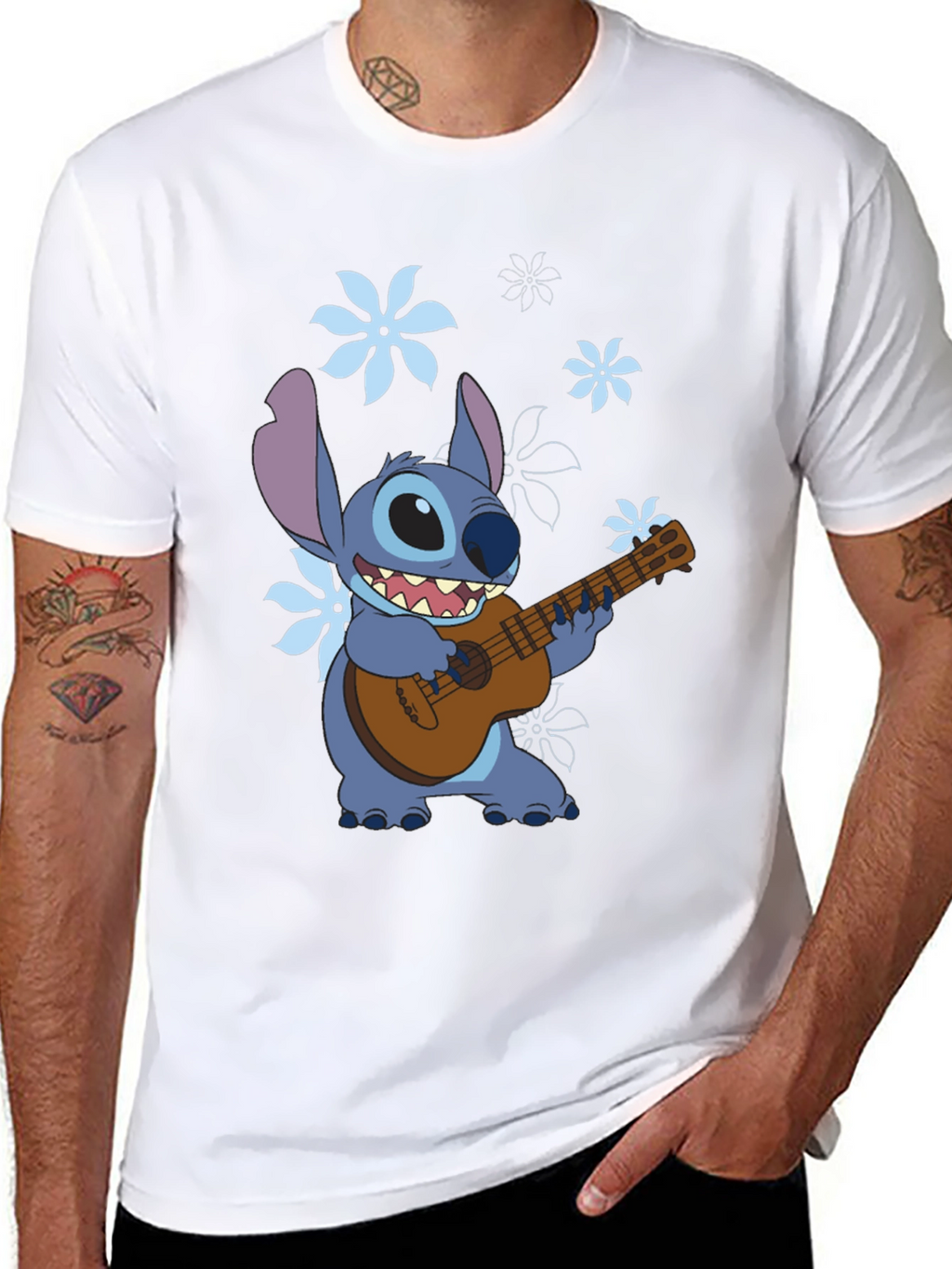 Stitch Ukulele Graphic T-Shirt - Black Cotton Tee