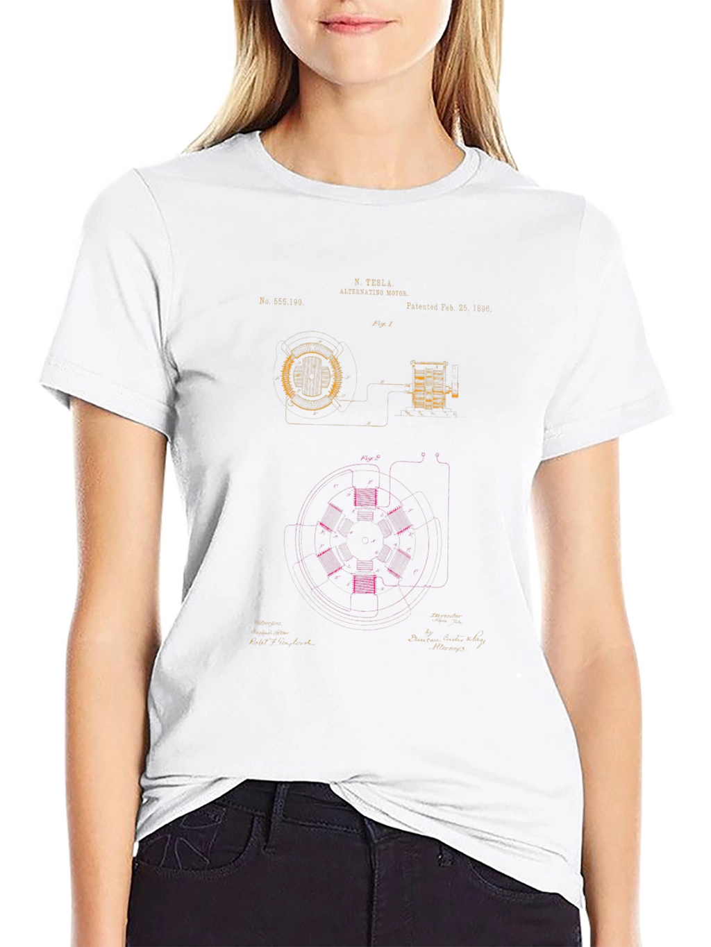 Tesla Alternating Motor Blueprint Graphic T-Shirt