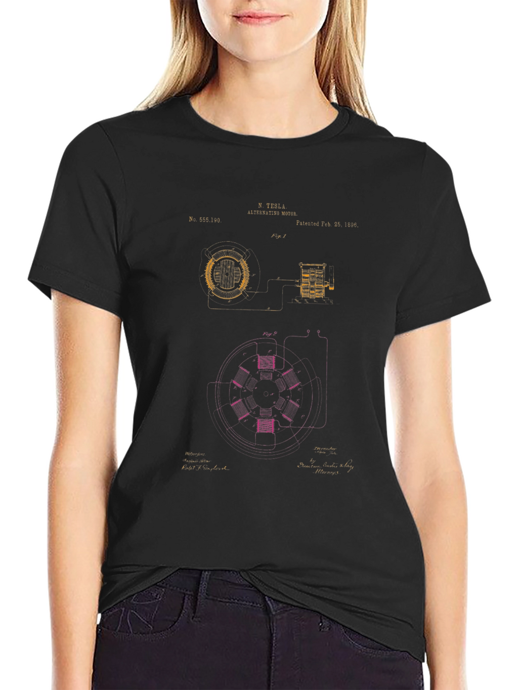 Tesla Alternating Motor Blueprint Graphic T-Shirt