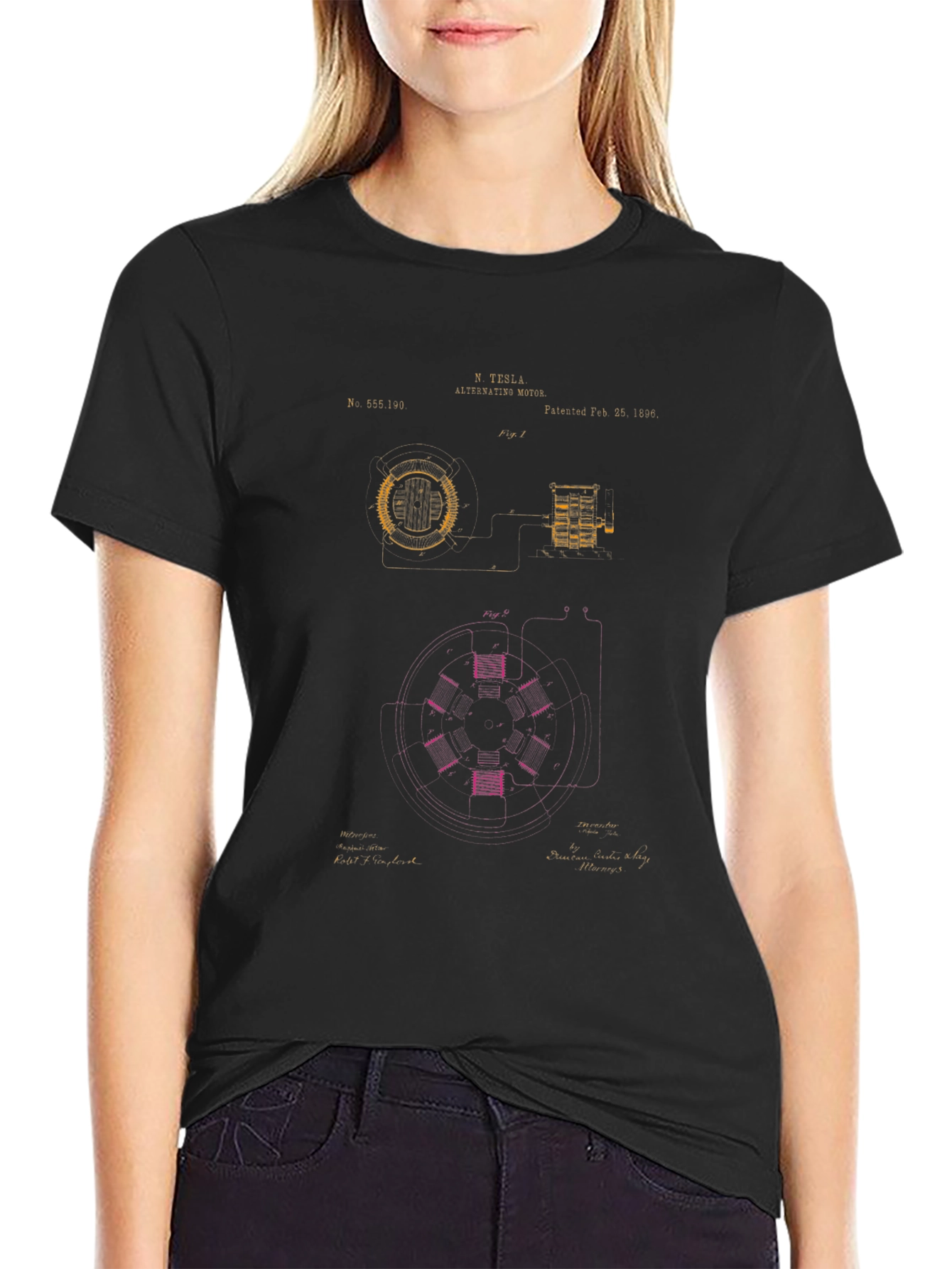 Tesla Alternating Motor Blueprint Graphic T-Shirt