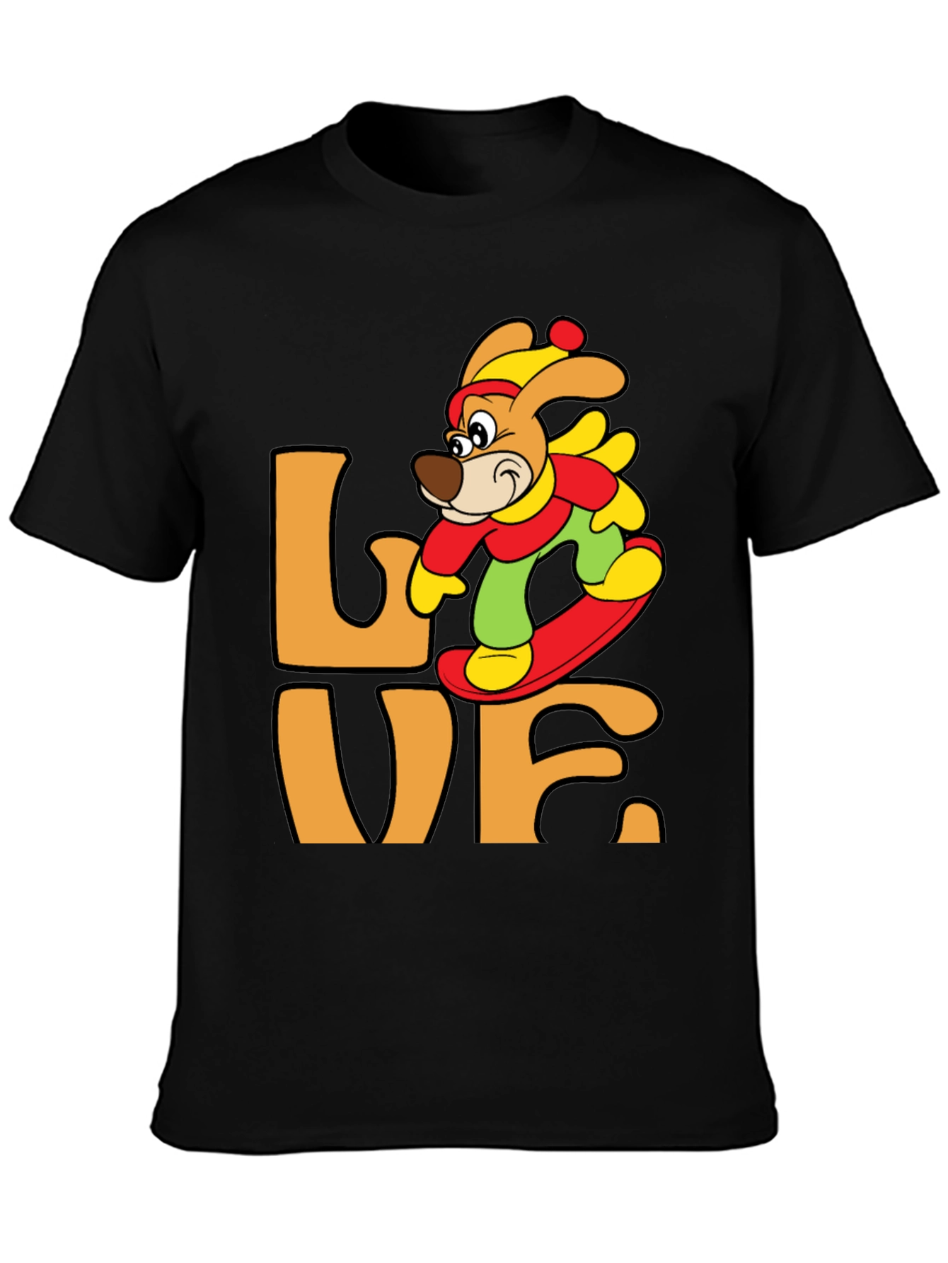 Cartoon Dog Snowboarding Graphic T-Shirt